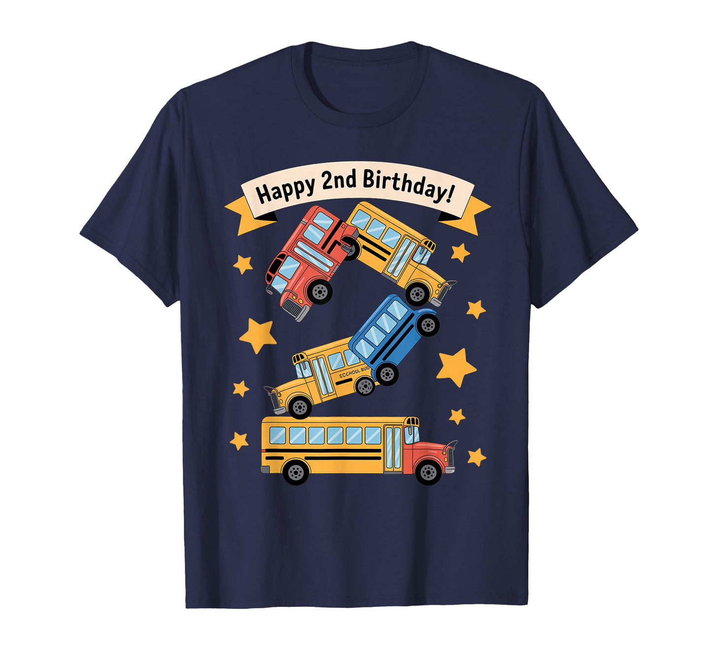 Funny School Bus 2 Year old Toddler Kids Party 2nd Birthday T-Shirt