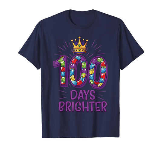 100 Days Brighter School Crown Gems 100th Day Girls Kids T-Shirt
