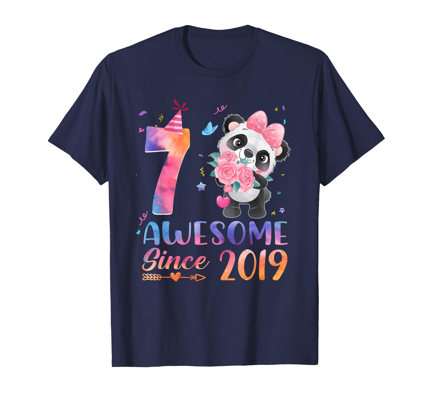 7 Years Old 7th Birthday Panda Awesome Since 2019 T-Shirt