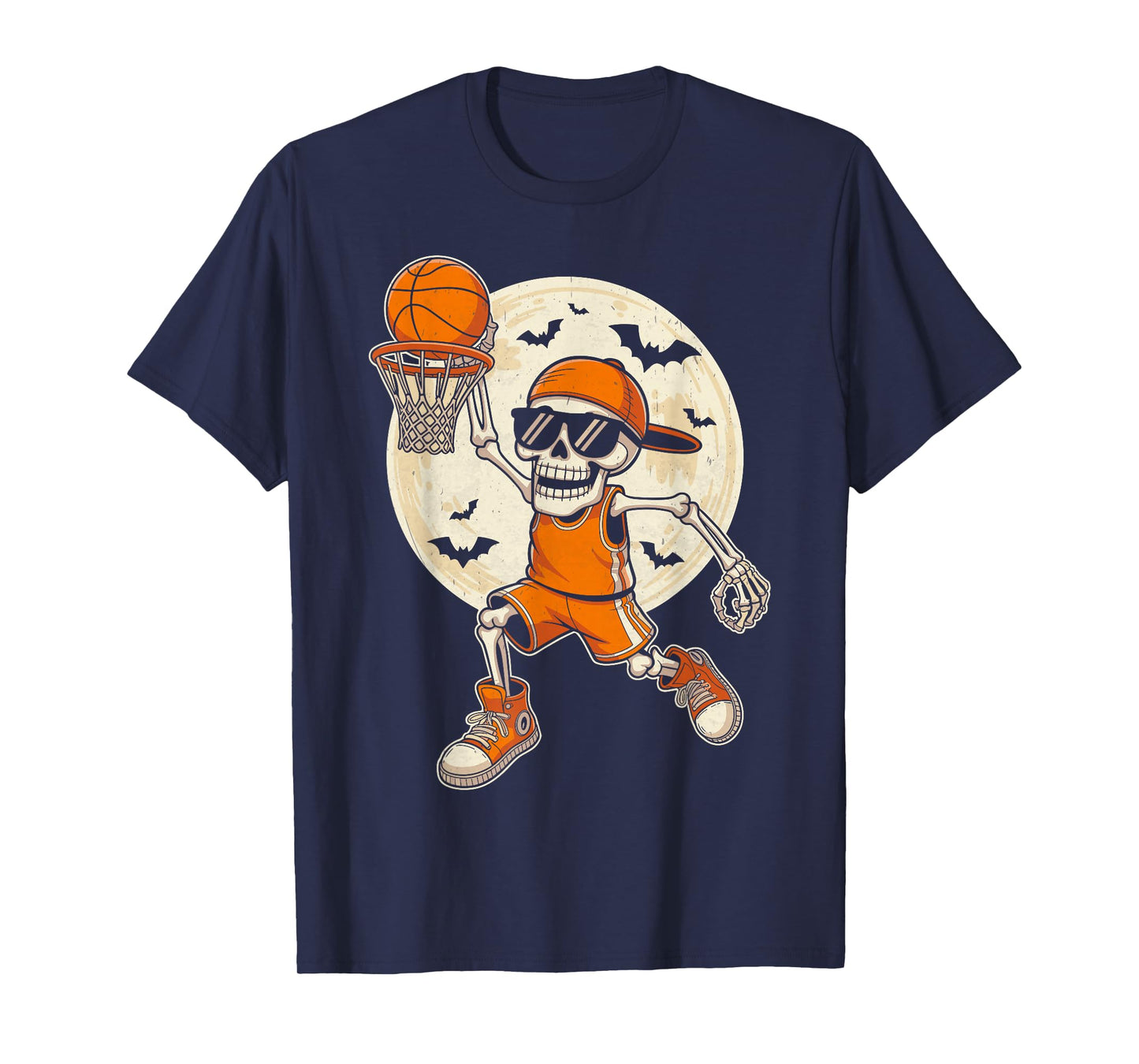 Funny Cartoon Skeleton Basketball Halloween Player Boys Kids T-Shirt