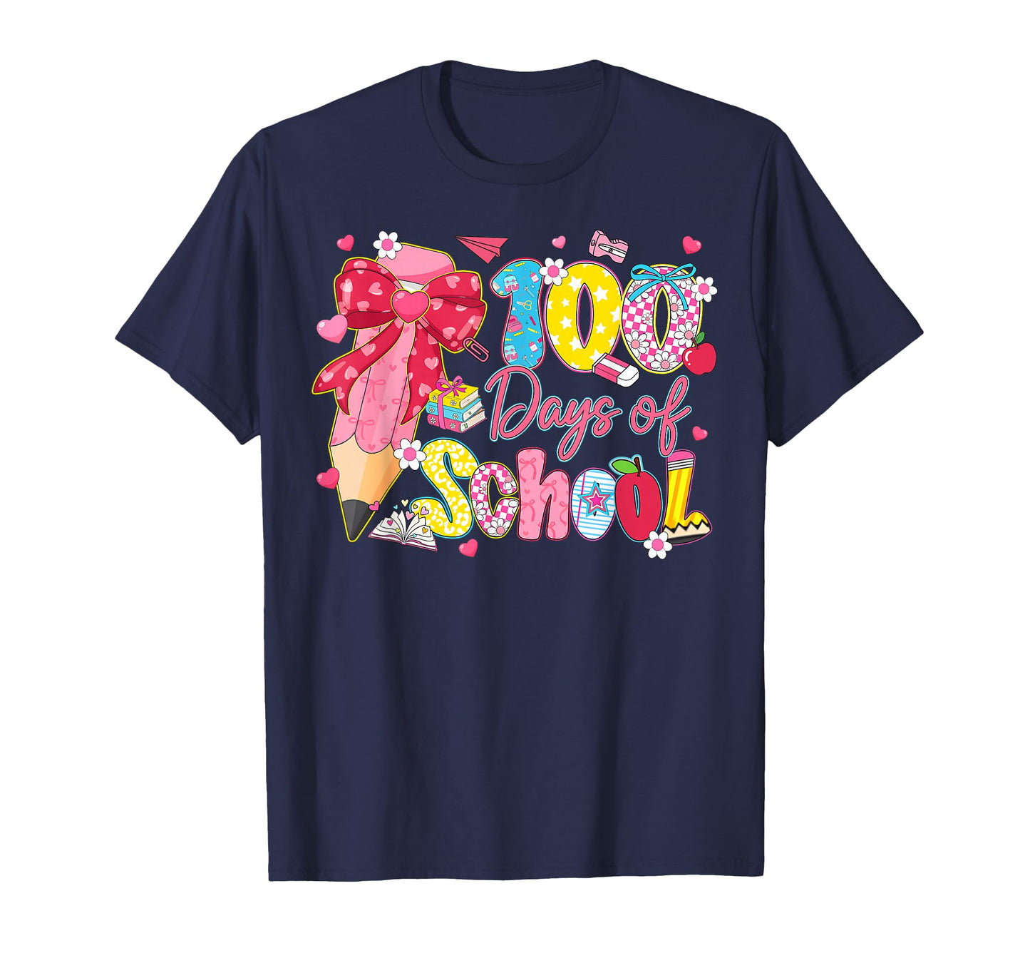 100 Days of School Coquette Bow Pencil Teacher Girl T-Shirt