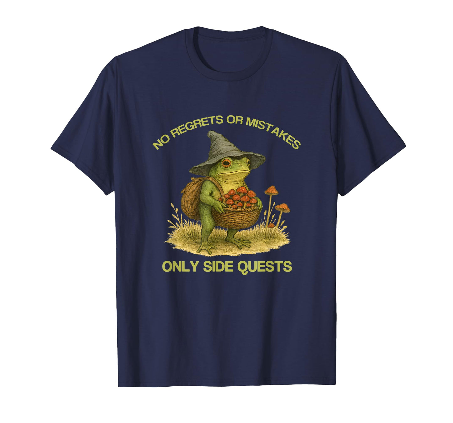 No Regrets Only Side Quests Frog Wizard Mushroom Adventure T-Shirt