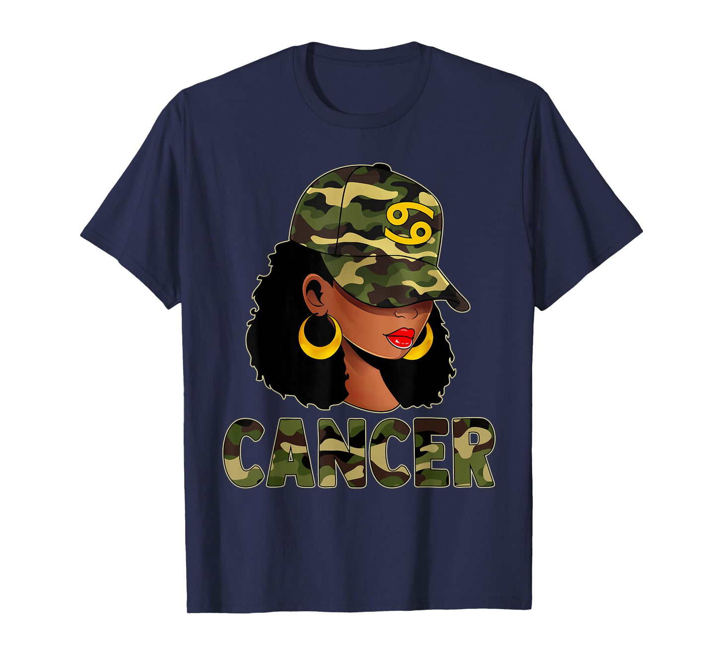 Cancer Queen Camouflage Black Woman Cap Zodiac Sign T-Shirt