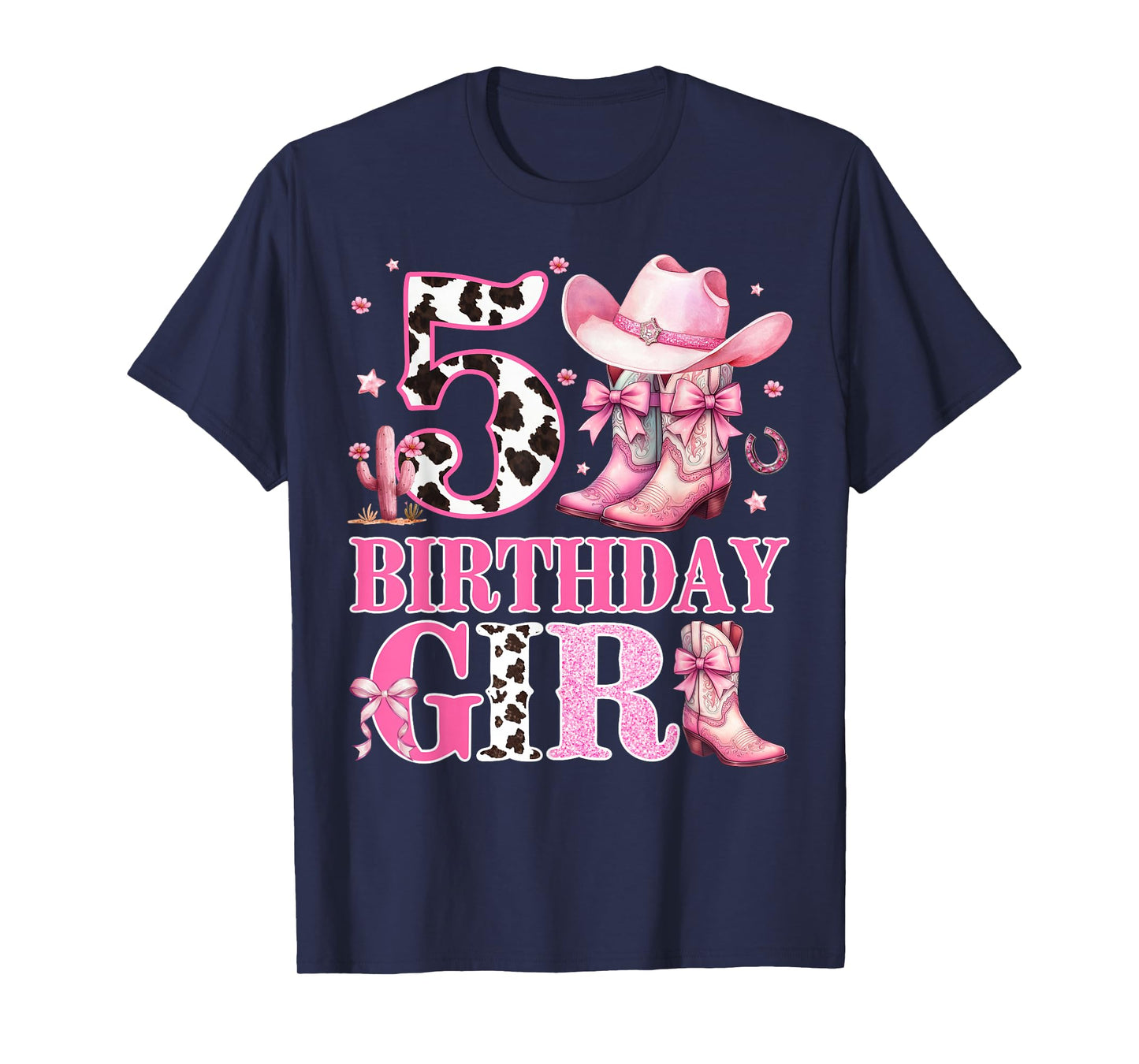 Kids 5th Birthday Girl Rodeo Western Cowgirl Birthday Party T-Shirt