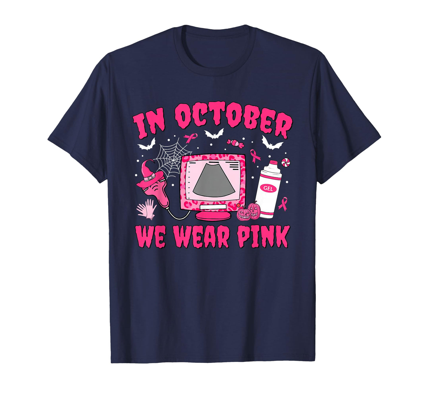 In October We Wear Pink Sonographer Leopard Breast Cancer T-Shirt