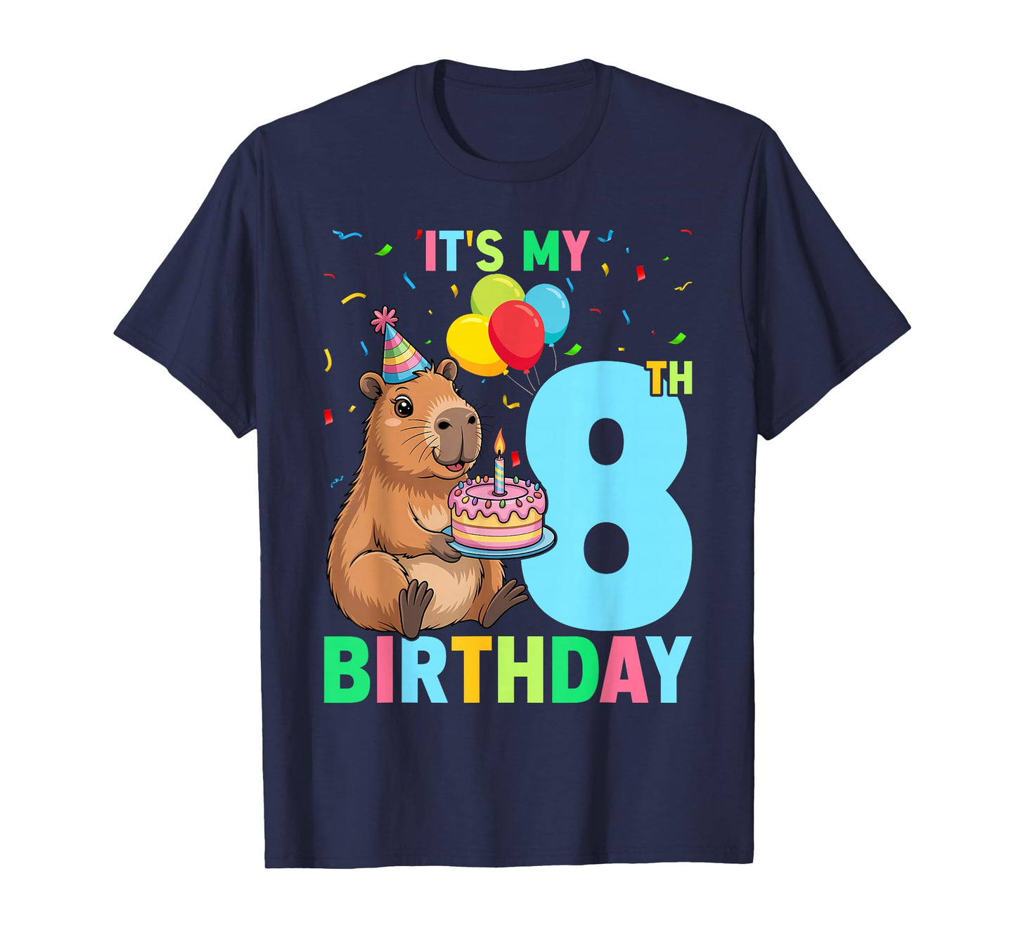 It's My 8th Birthday Capybara 8 Years Old Capy Birthday T-Shirt