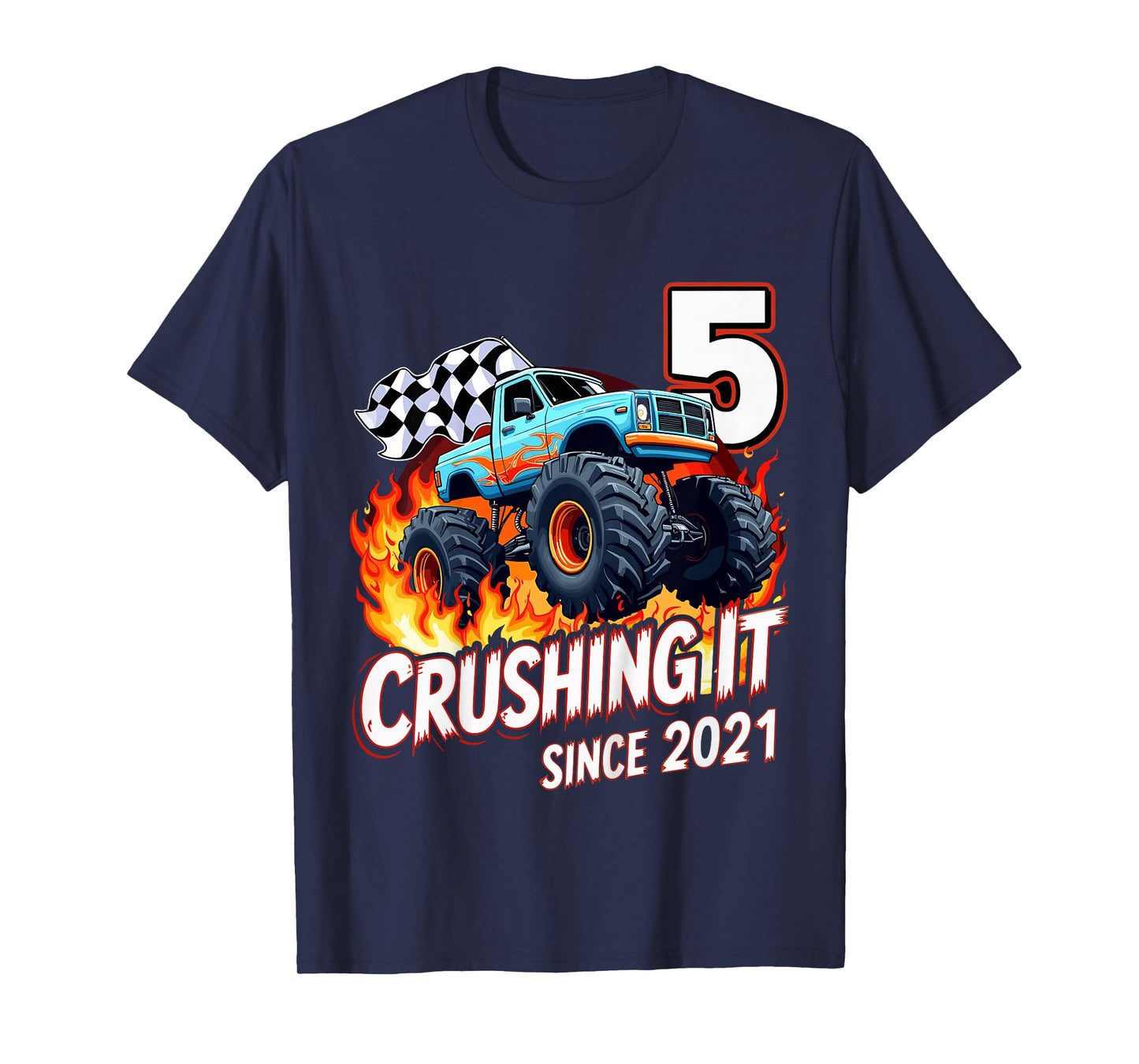 Kids 5th Birthday Monster Truck 5 Year Old Boys Born 2021 T-Shirt