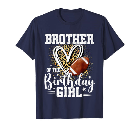Brother of The Birthday Girl Football Brother Leopard Heart T-Shirt