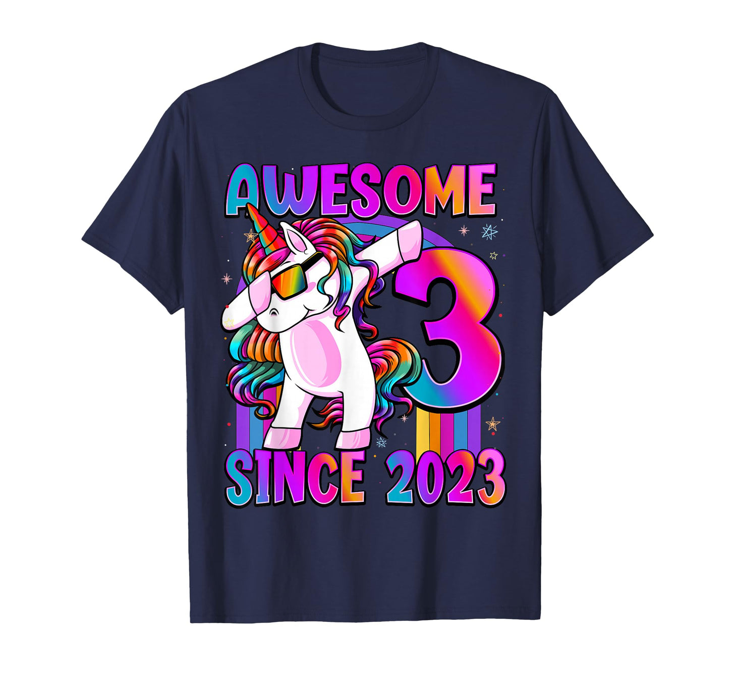 3 Year Old Girl Awesome Since 2023 Unicorn 3rd Birthday T-Shirt