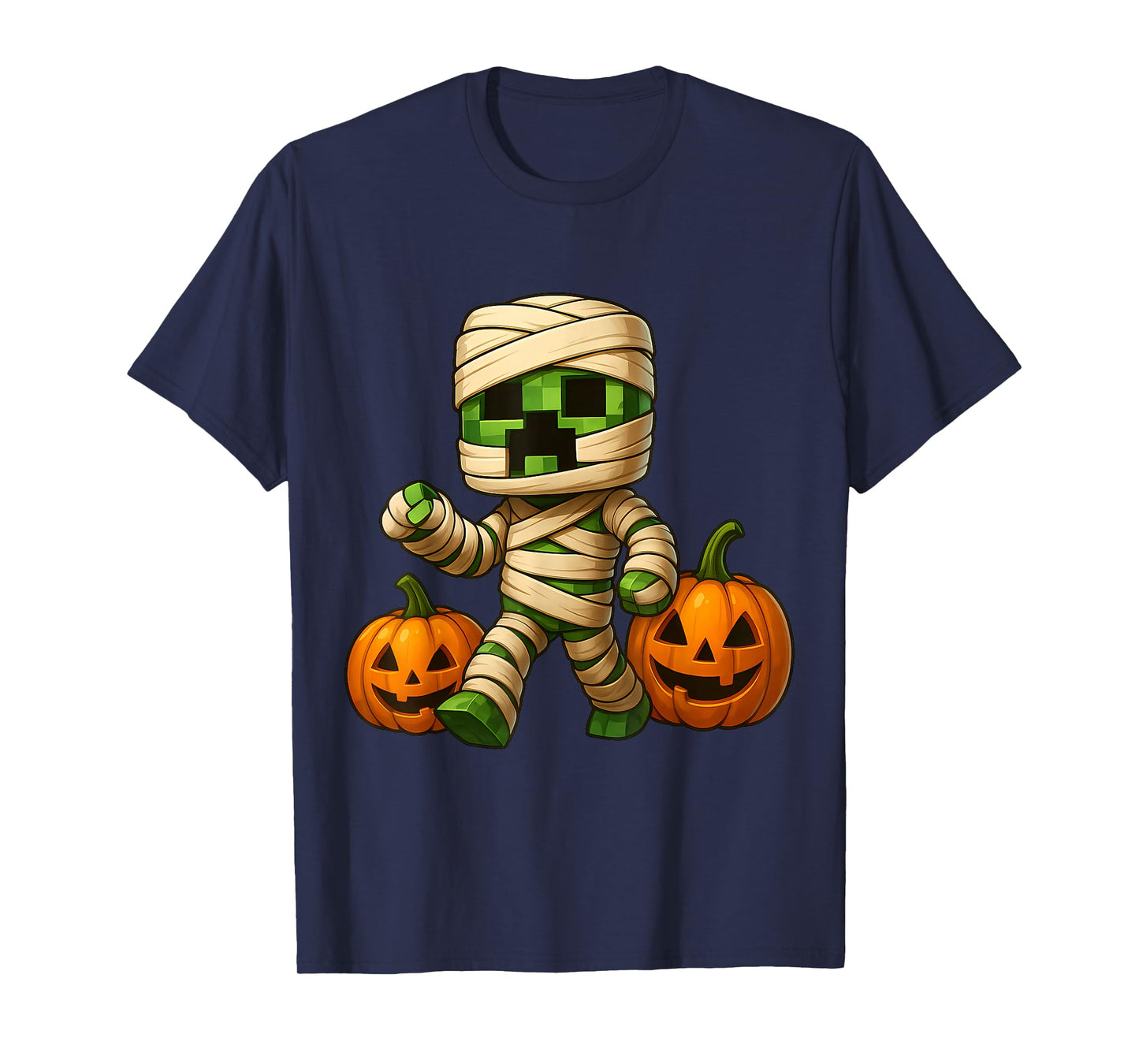 Gamer Pixel Pumpkin Mummy Men Kids Boy Halloween Funny Game T-Shirt