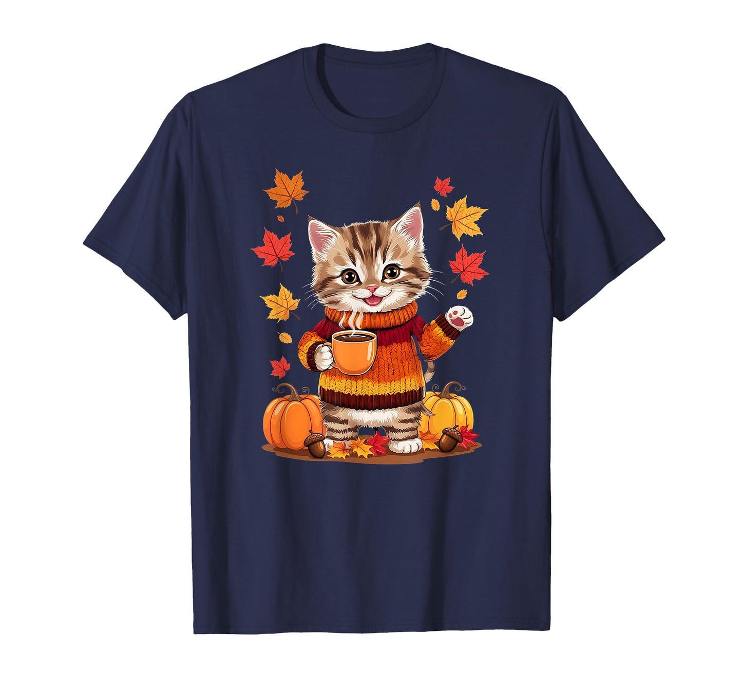 Cute Kitten With Sweater Funny Fall Graphic T-Shirt