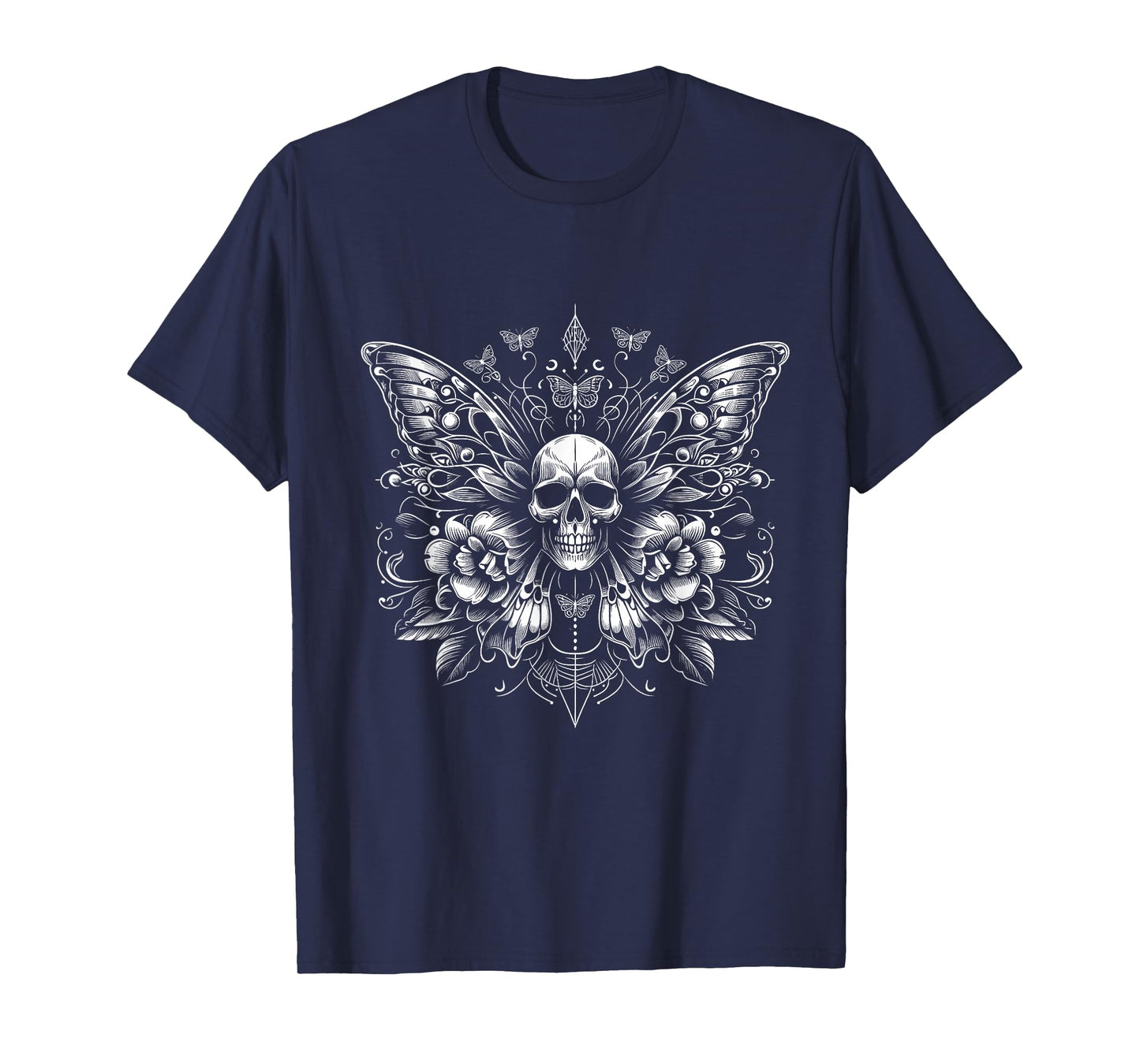 Butterfly Skull floral Dark Art Gothic Tattoo Style T-Shirt