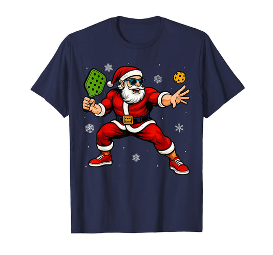 Santa Playing Pickleball Xmas Funny Christmas Pickleball T-Shirt