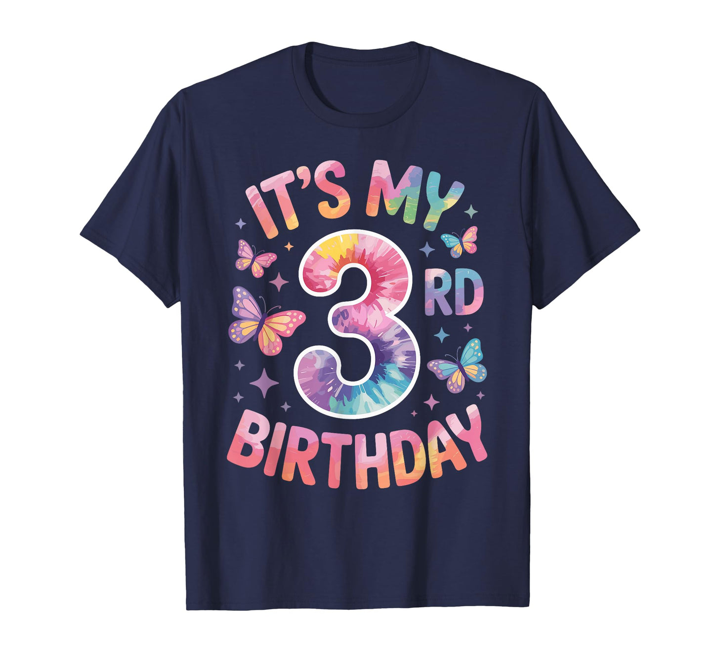 It's My 3rd Birthday - Tie Dye Butterfly Design T-Shirt