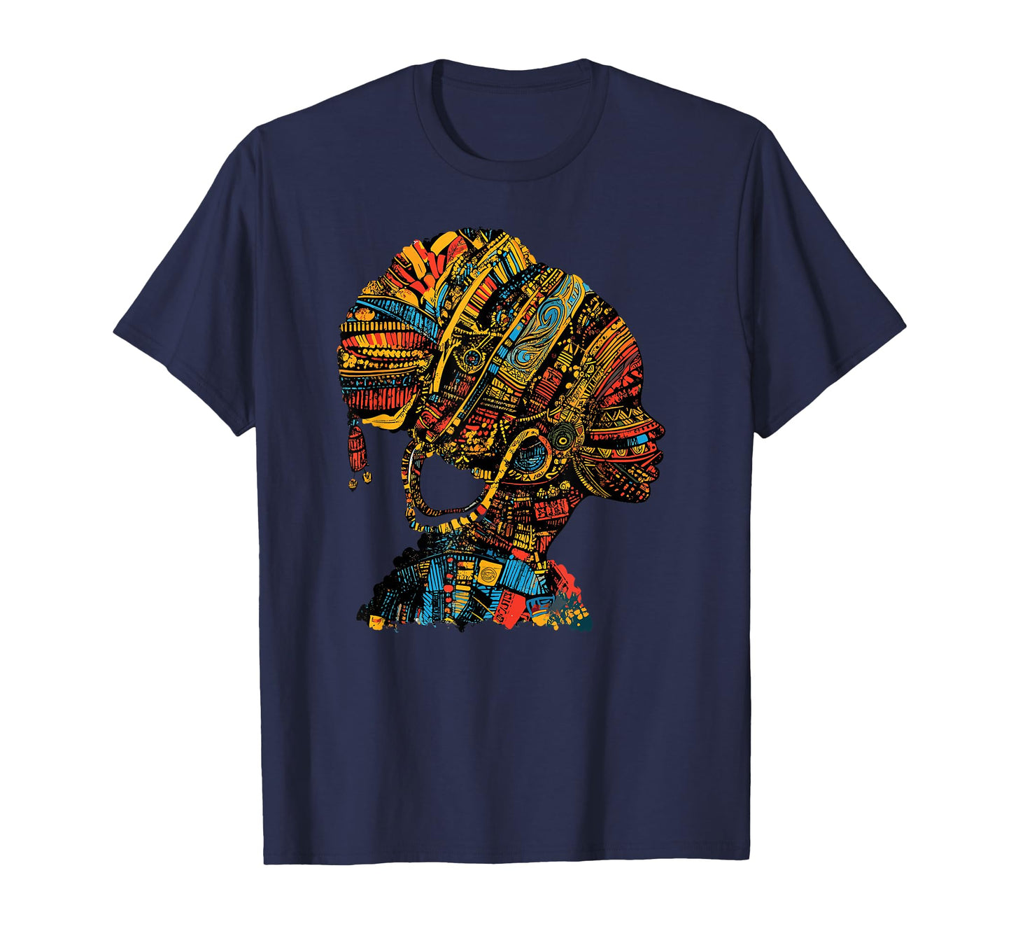 Afrocentric Queen Tribal Profile with Ethnic Patterns T-Shirt