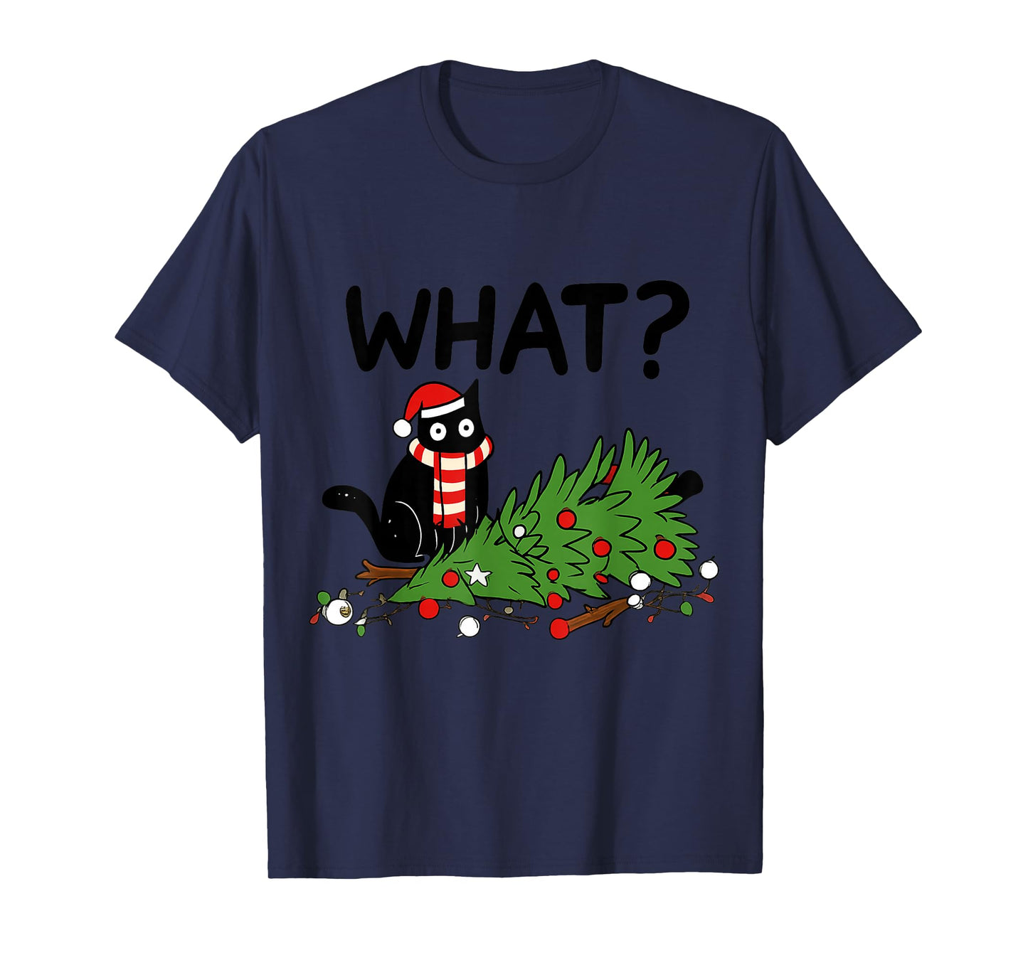 Funny Black Cat Pushing Christmas Tree Gift T-Shirt