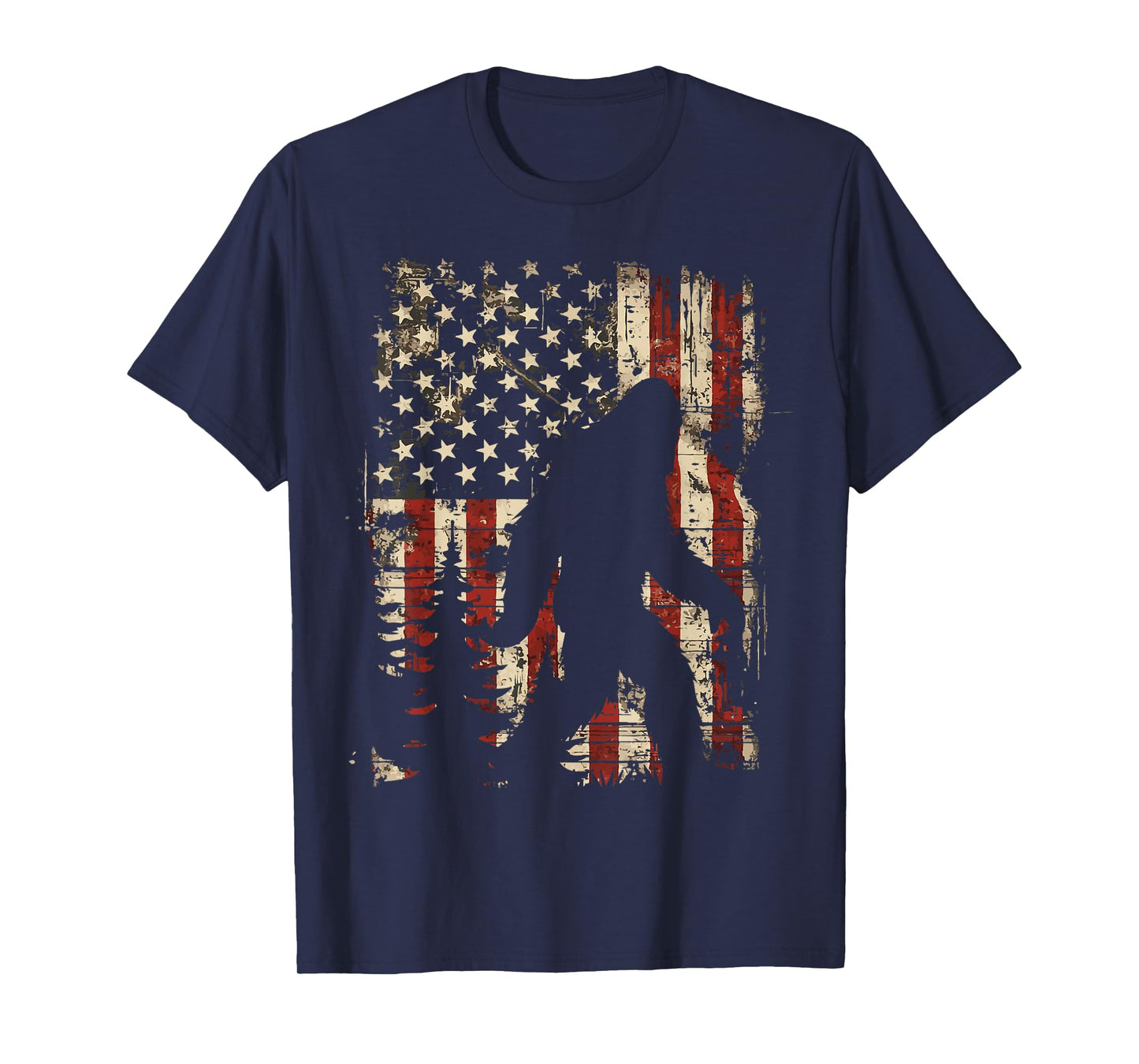 Bigfoot Sasquatch America Flag Patriotic Men Women Kids T-Shirt