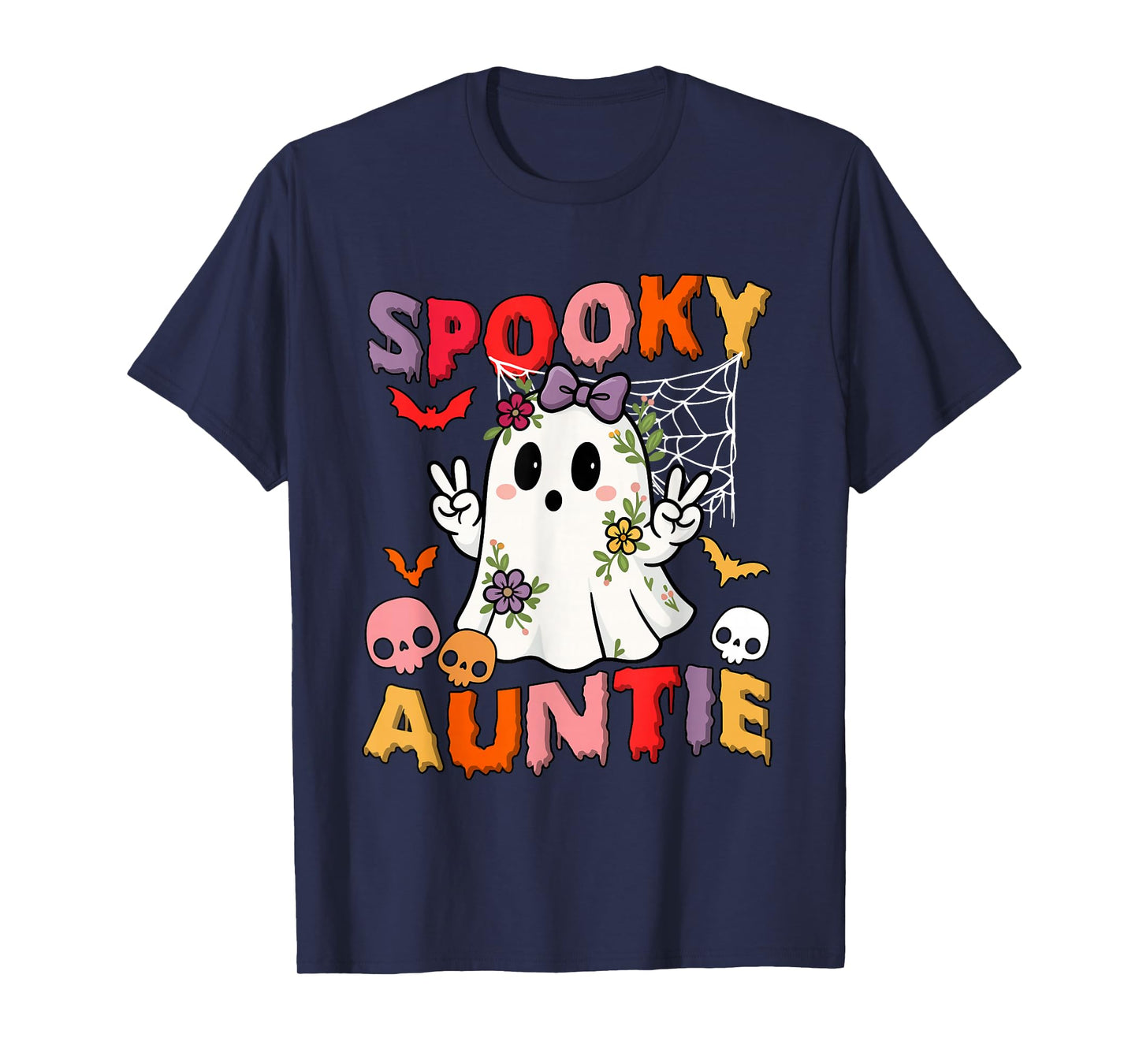 Spooky Halloween Auntie Cute Floral Boo Ghost Funny Family T-Shirt