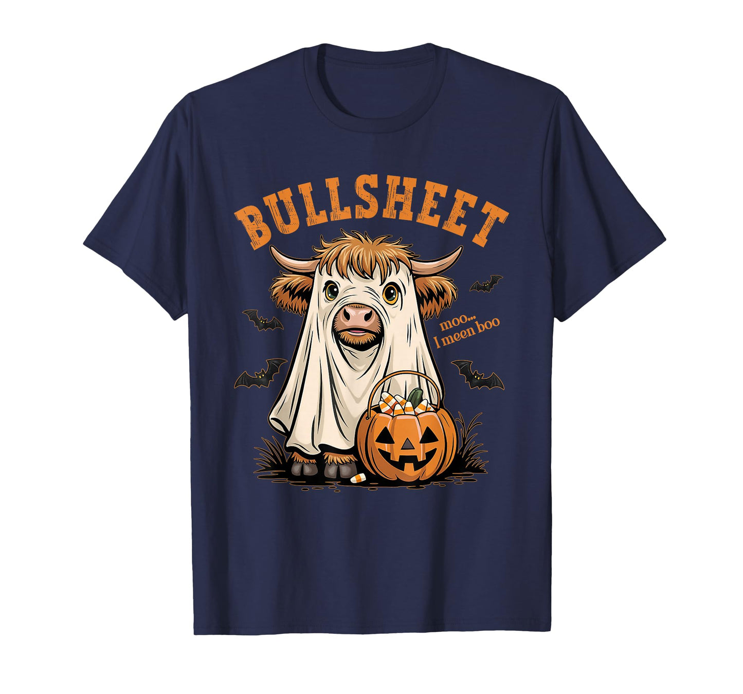 Moo... I Mean Boo Bullsheet Highland Cow Ghost Halloween T-Shirt