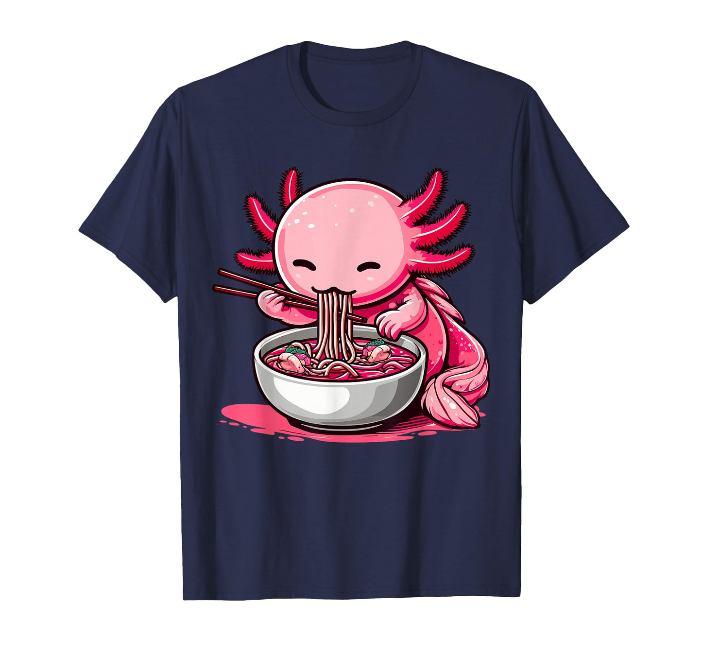 Funny Axolotl Noodle Gifts Anime Kawaii Axolotl Eating Ramen Noodles Unisex Kids Teen Adult T-Shirt Black Small