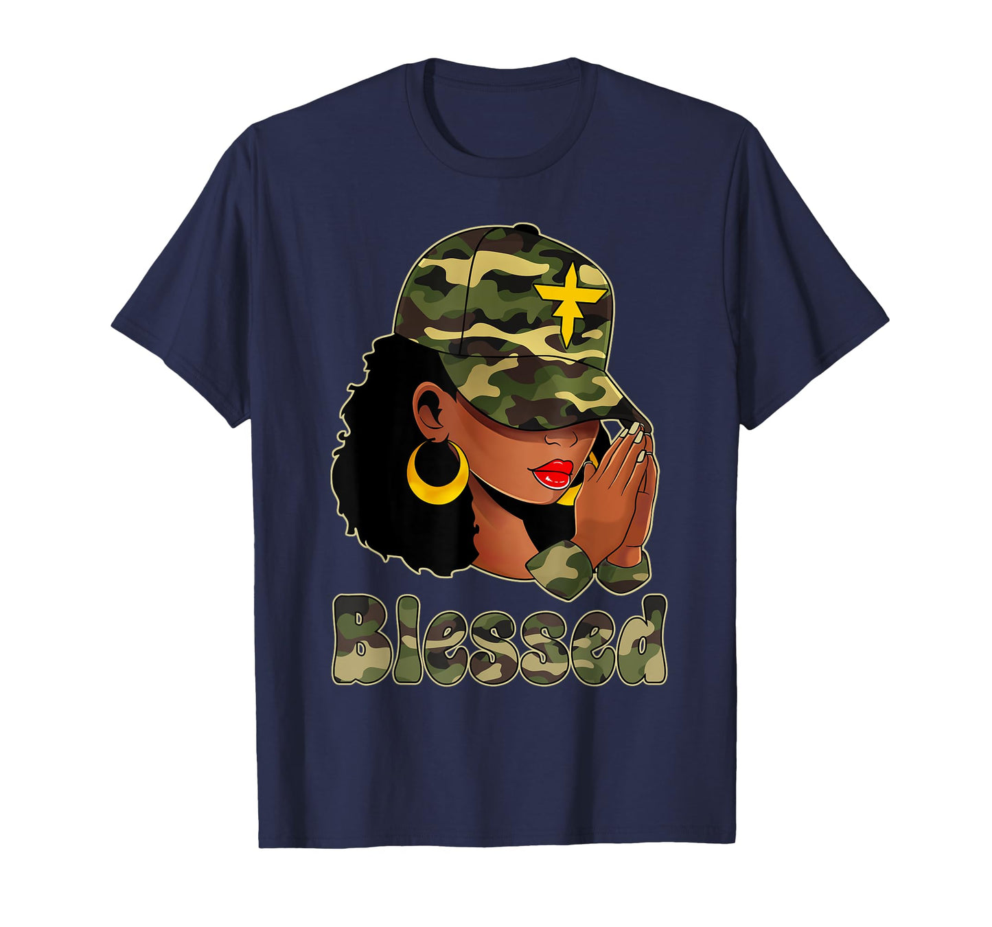 Afro Black Women Camo Melanin Queen Cap Hat Blessed T-Shirt