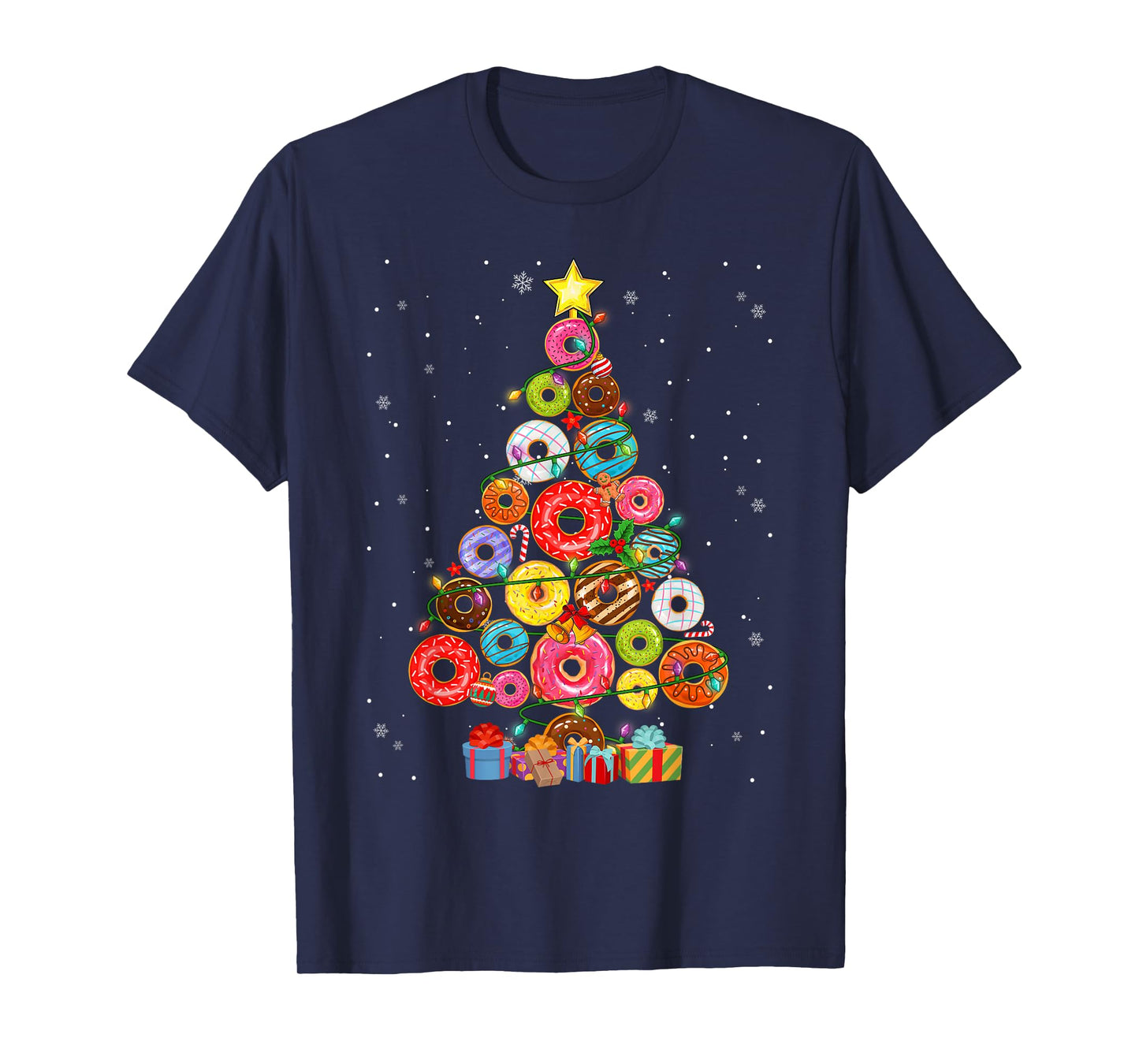 Funny Donuts Christmas Tree Lights Xmas PJS Boys Kids Girls T-Shirt