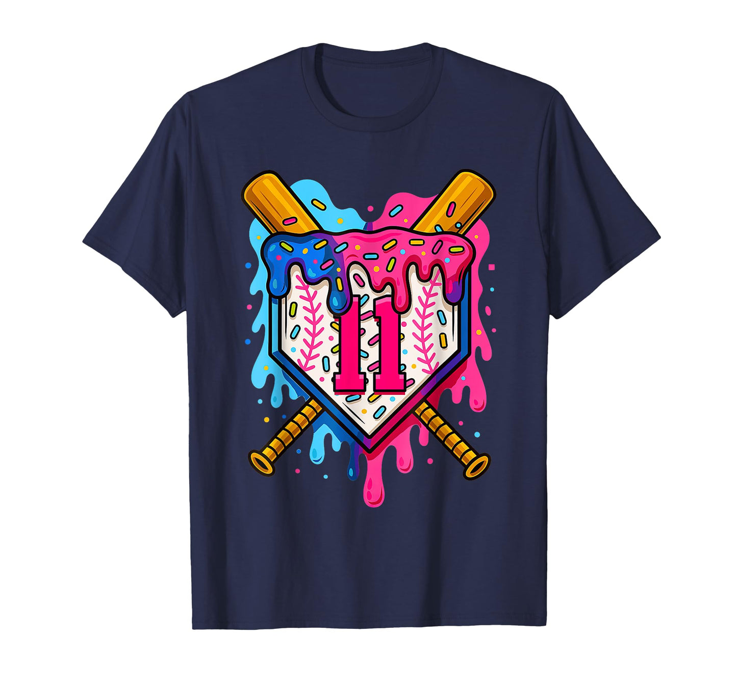 11th Baseball Birthday Ice Cream Drip Boys Girls 11 Years T-Shirt