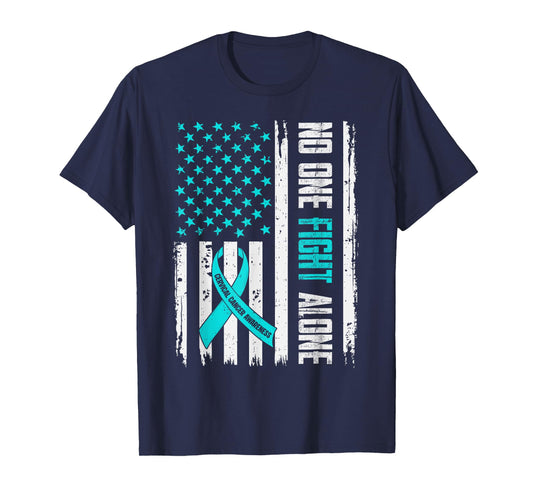 Cervical Cancer Awareness USA Flag Ribbon Teal Support Mens T-Shirt
