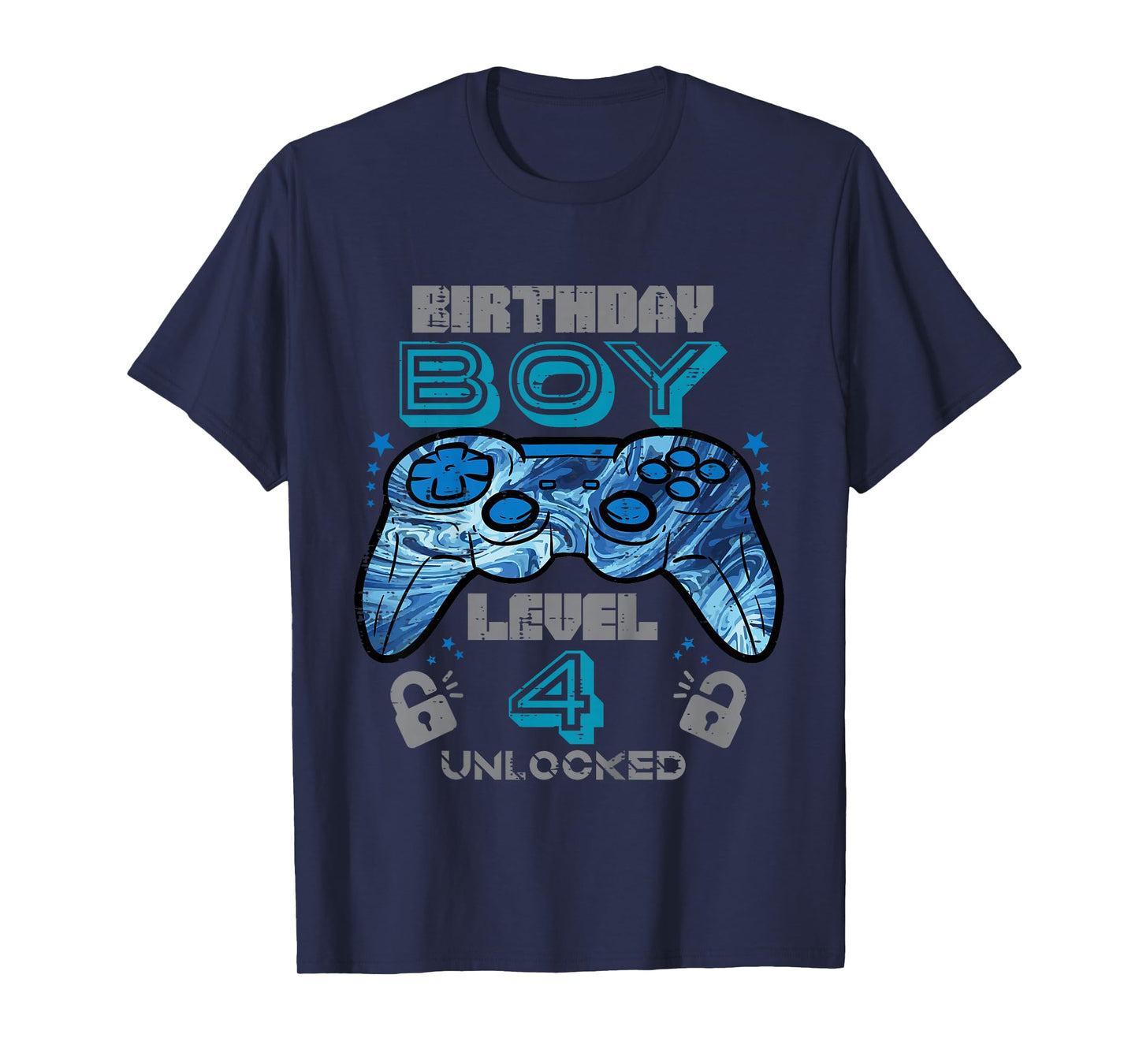 Kids 4th Birthday Gamer Level 4 Unlocked Video Gaming Bday Boys T-Shirt