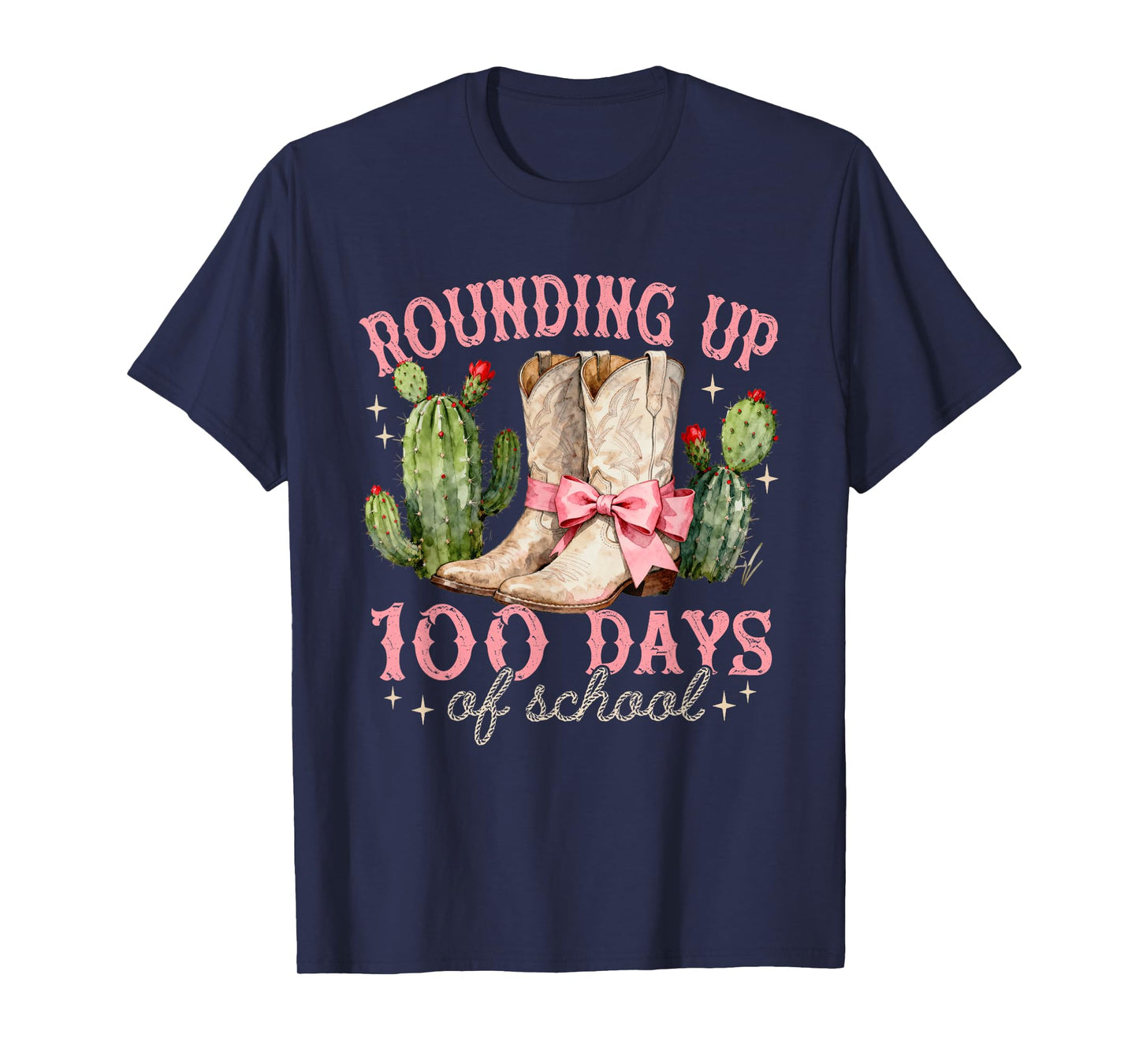 Rounding Up-100 Days of School Coquette Bow Cowgirl Boots T-Shirt