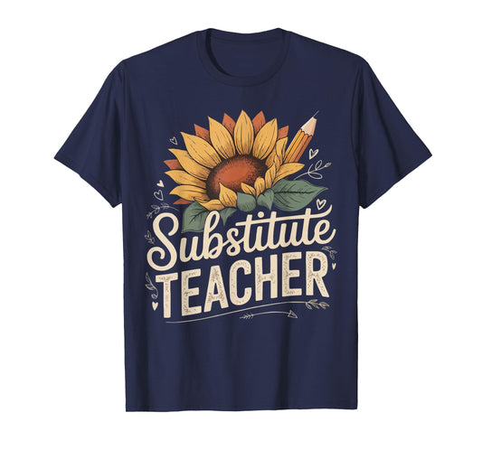 Funny Substitute Teacher Flower and Pencil T-Shirt