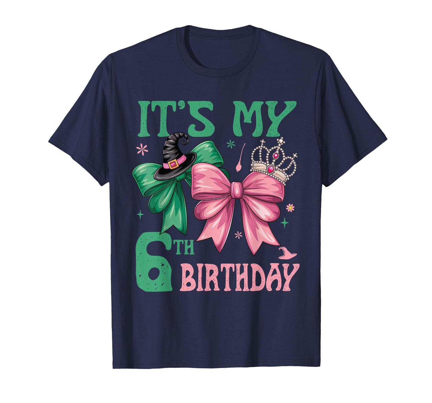 Birthday Girl It's My 6th Birthday Witch Pink And Green T-Shirt
