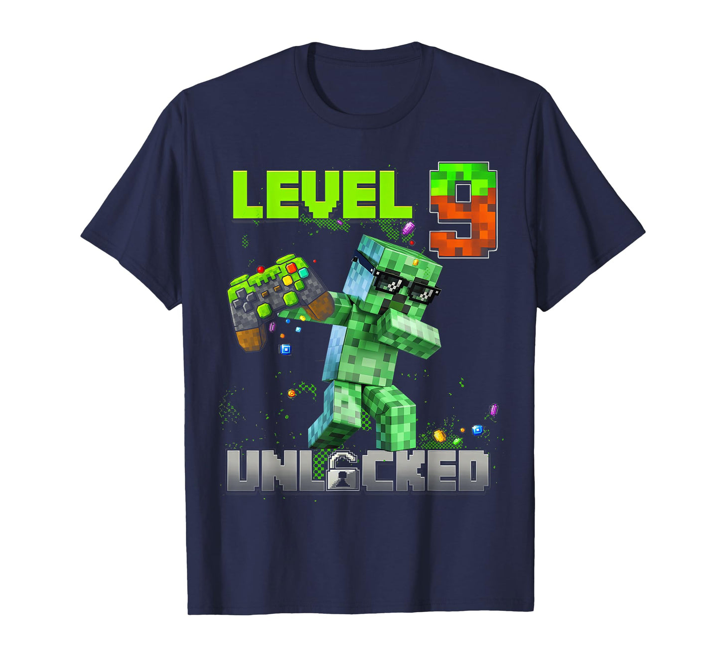 Level 9 Unlocked Funy Birthday Boy Pixel Gamer 9th Birthday T-Shirt