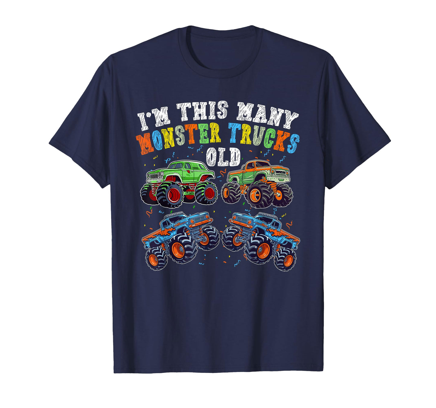 4th Birthday 4 Years Old - I'm This Many Monster Trucks Old T-Shirt