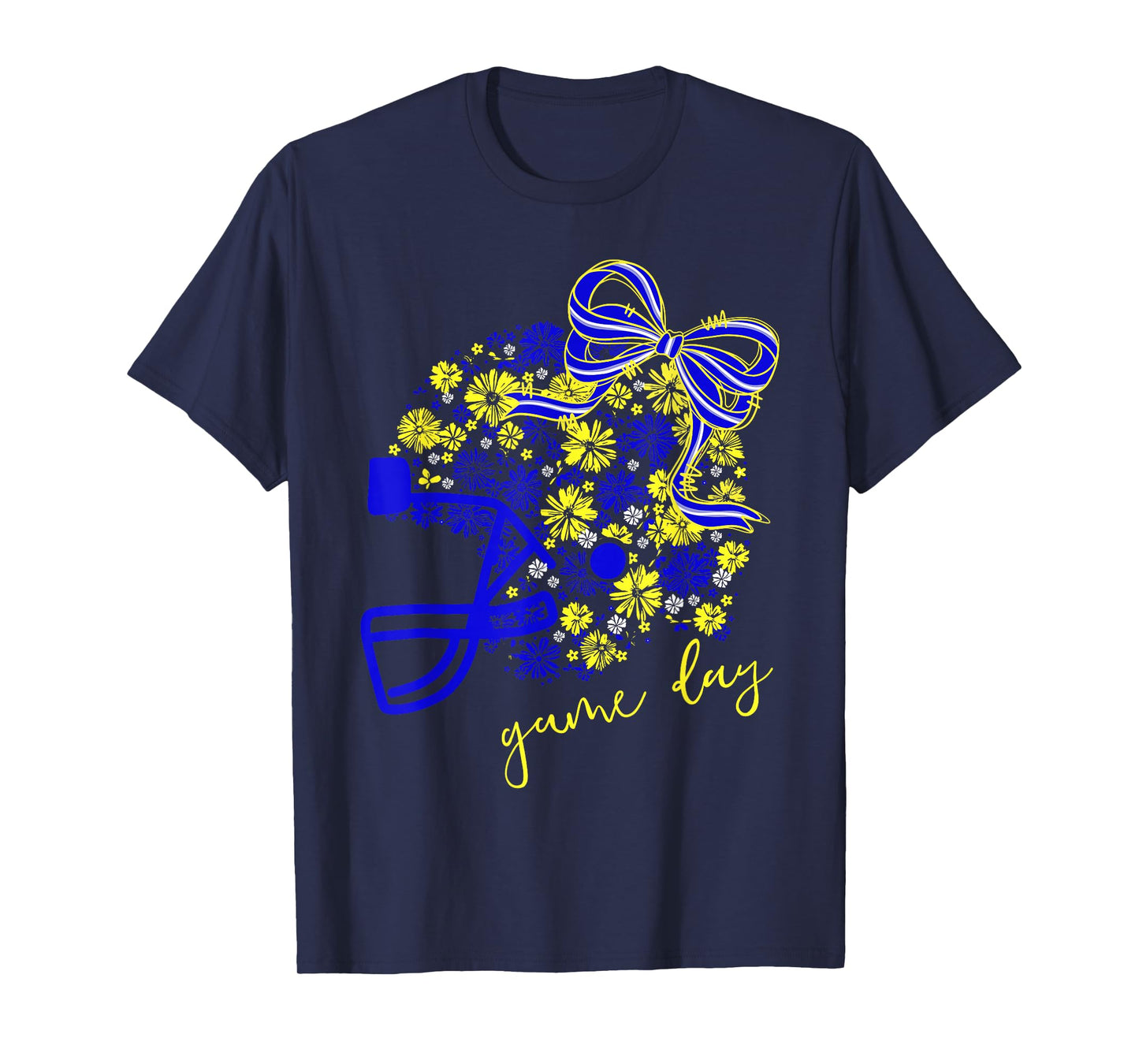 Game Day Football Season Football Mama Girl Blue Gold Vibes T-Shirt