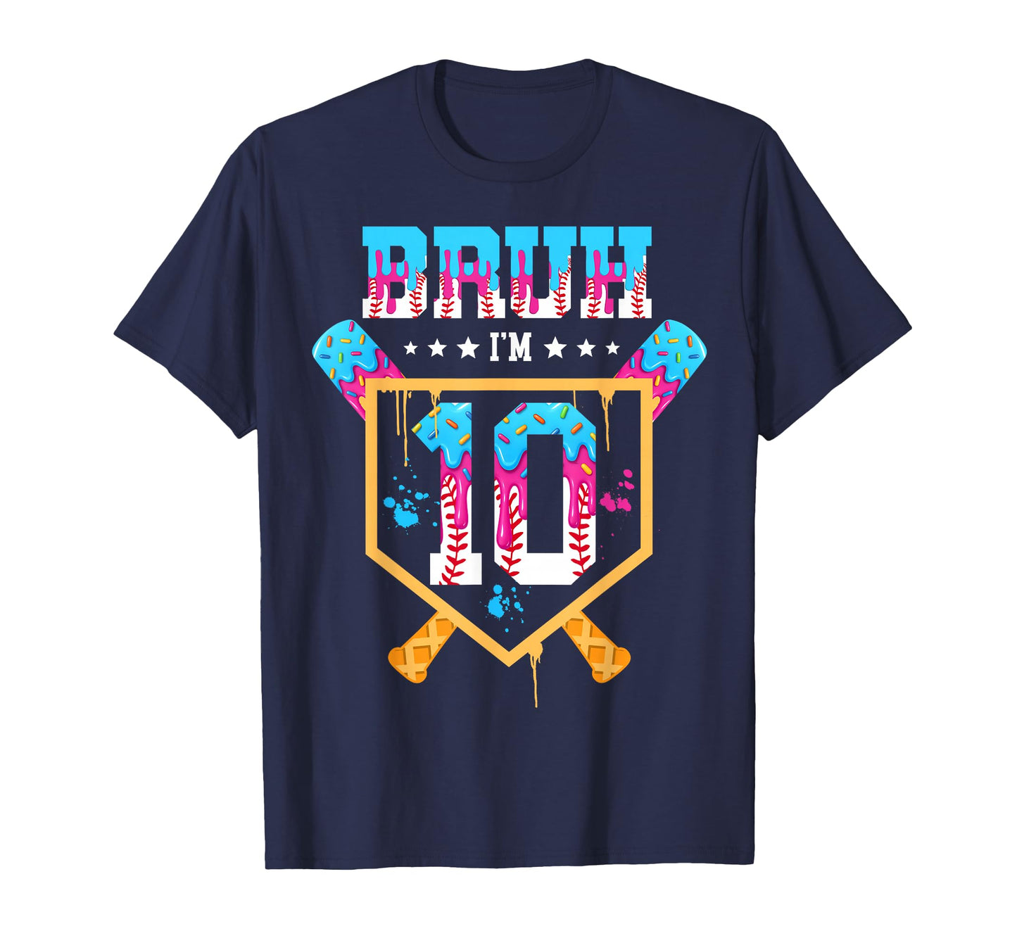 Baseball 10 Year Old Ice Cream Drip 10th Birthday Boys T-Shirt