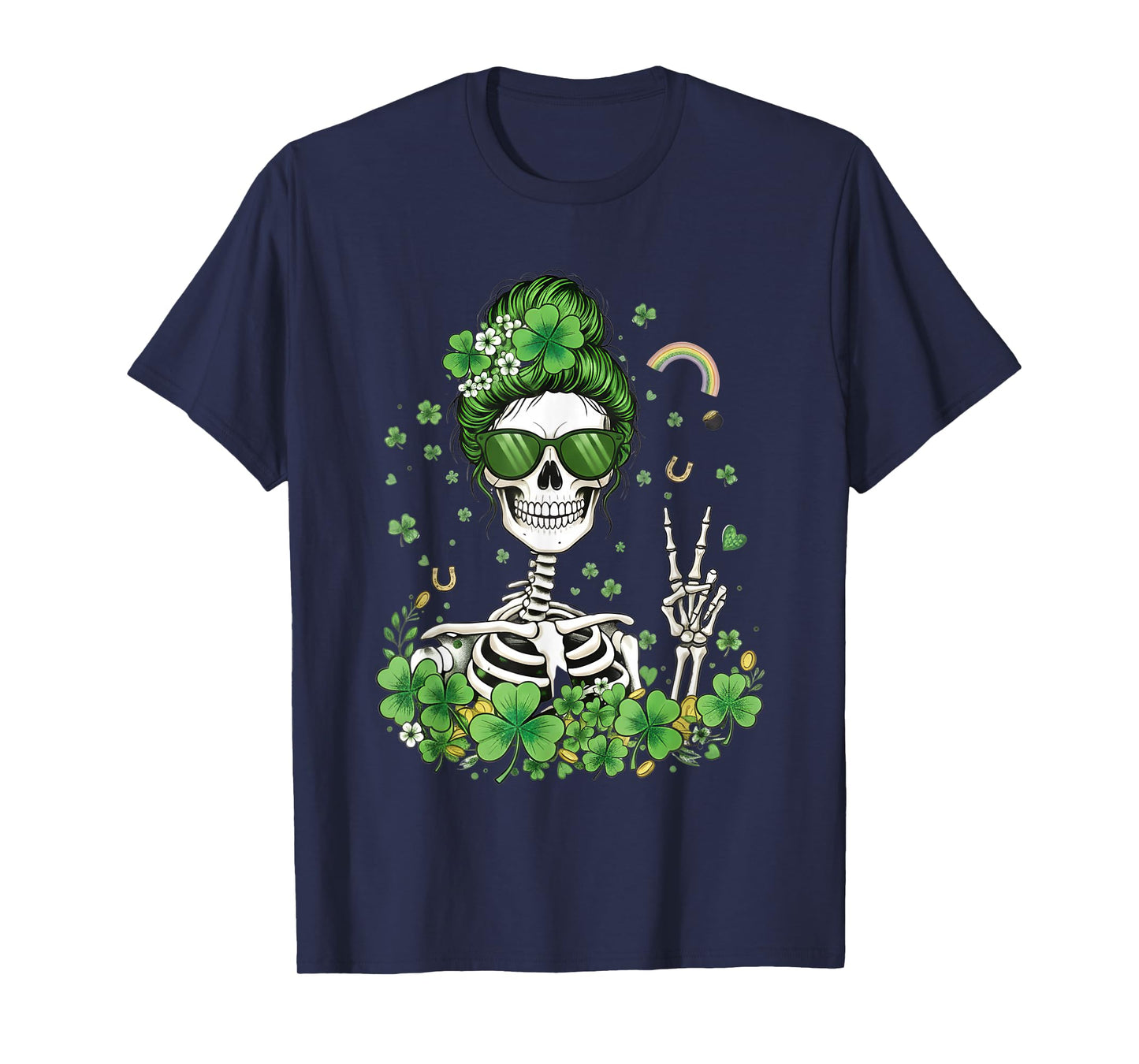 Sugar Skull St Patricks Day Skeleton Shamrock Irish Women T-Shirt