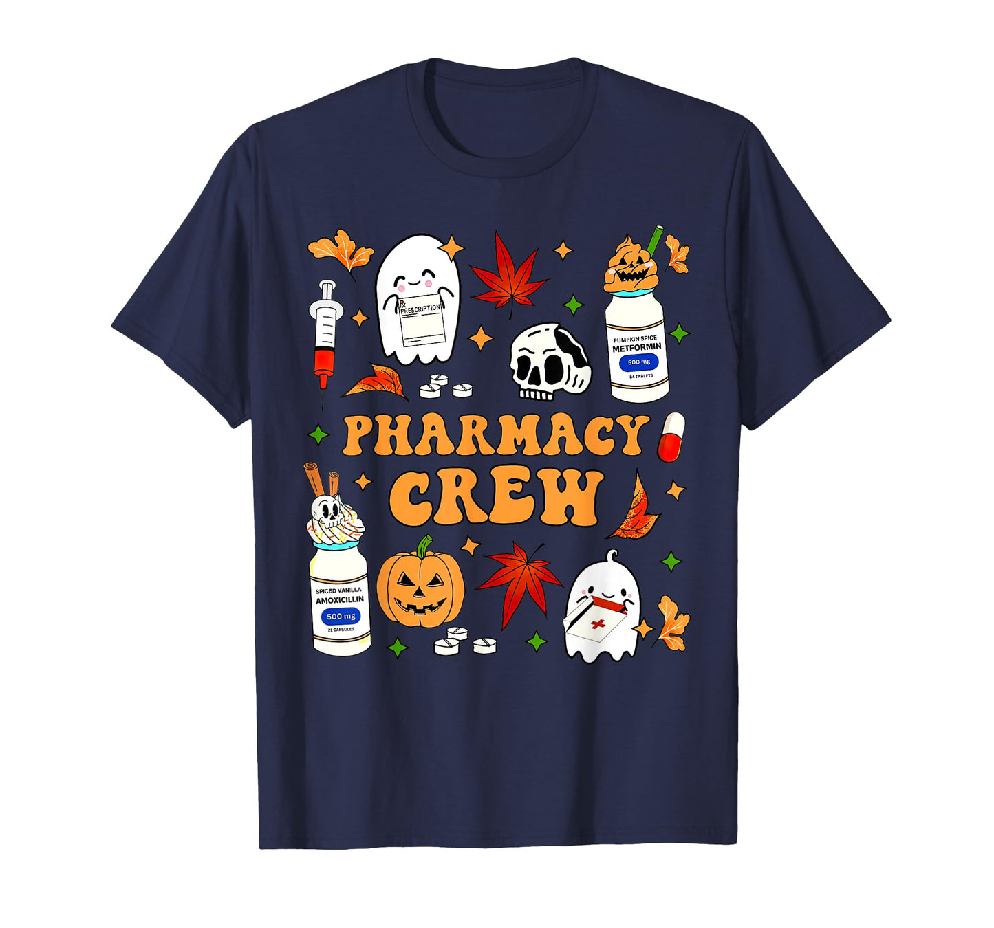 Pharmacy Crew Ghost Pumpkin Fall Pharmacist Tech Halloween T-Shirt