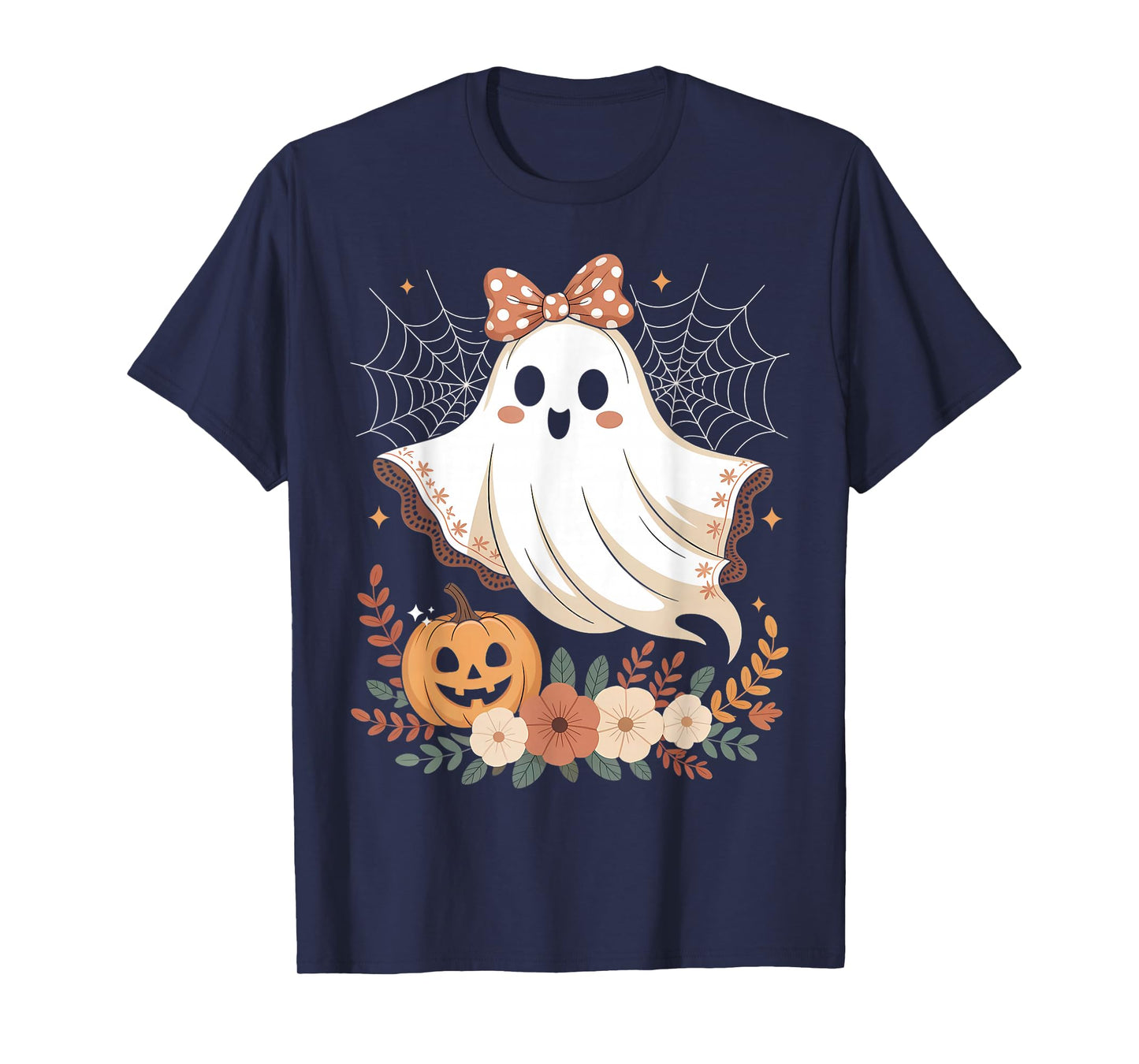 Vintage Coquette Ghost Halloween Flower Lace Spooky Boo Girl T-Shirt