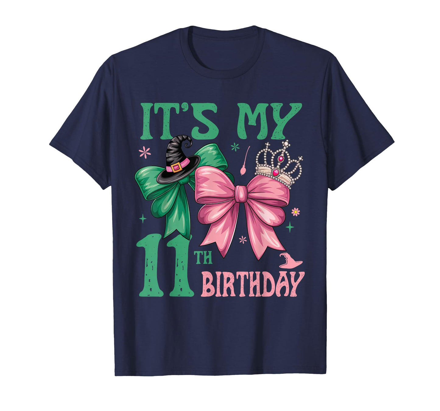 Birthday Girl It's My 11th Birthday Witch Pink And Green T-Shirt