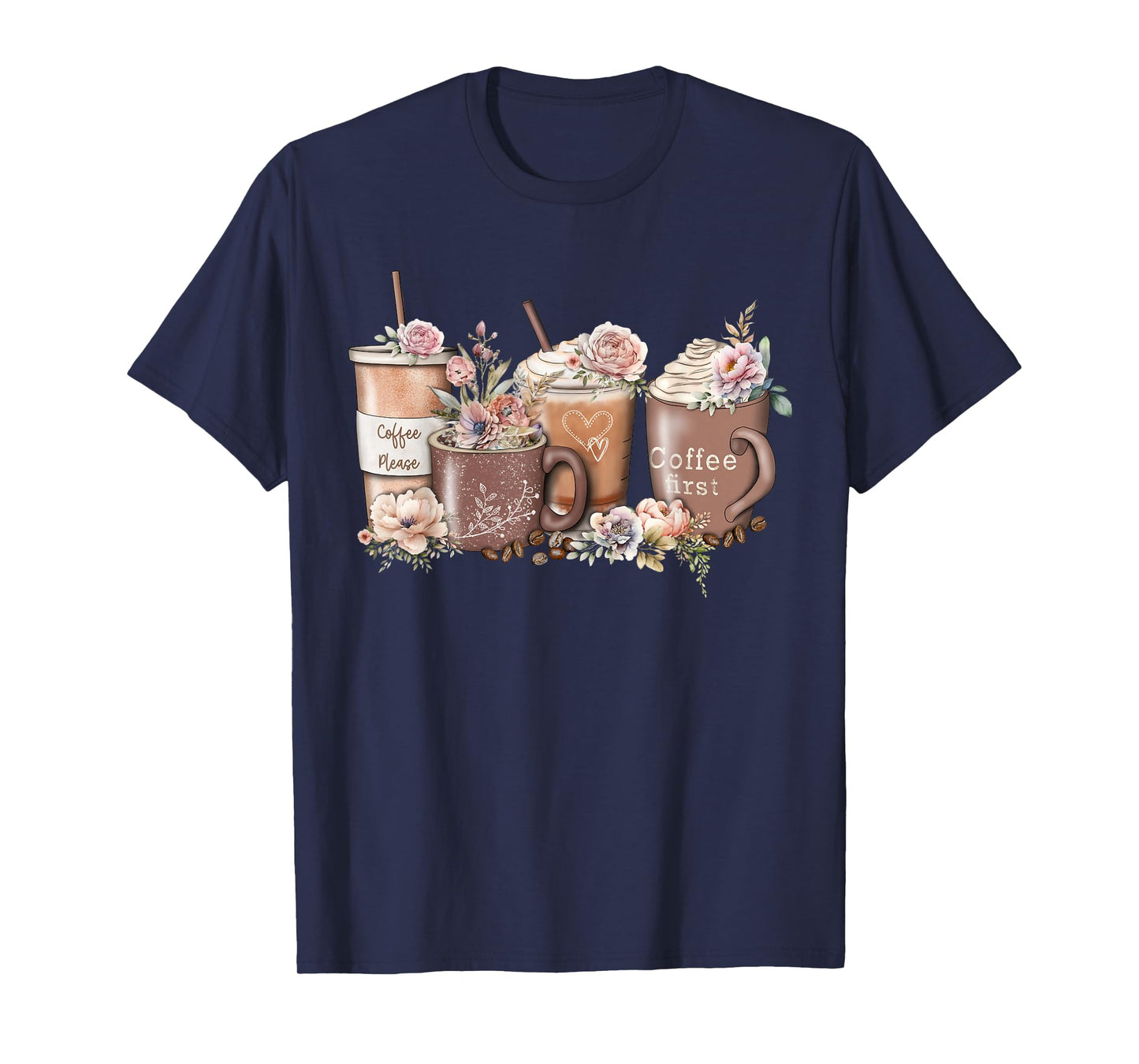 Floral Coffee Cup Iced Latte With Spring Flowers T-Shirt