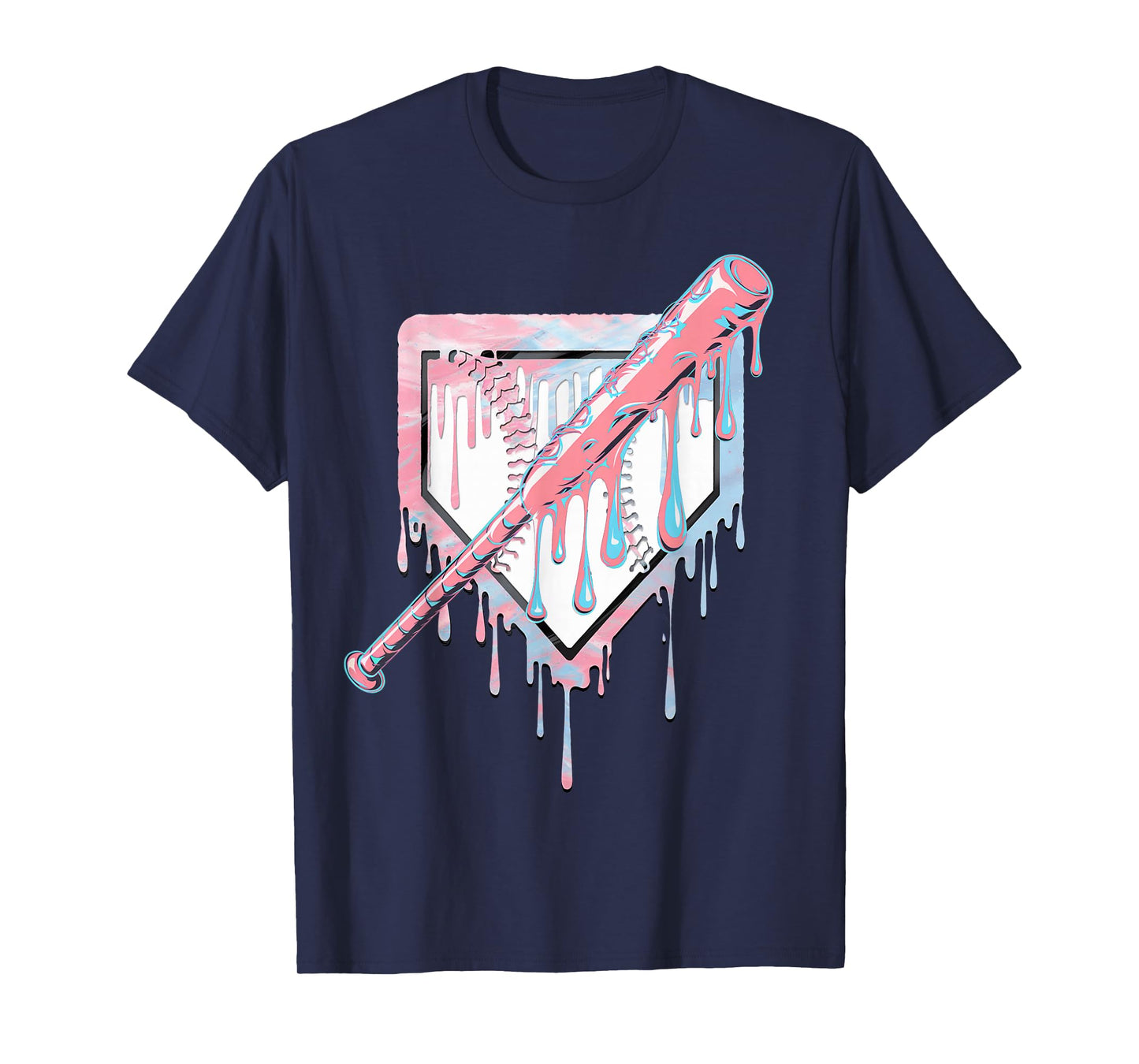 Baseball Ice Cream Dripping Baseball Home Plate Drip T-Shirt