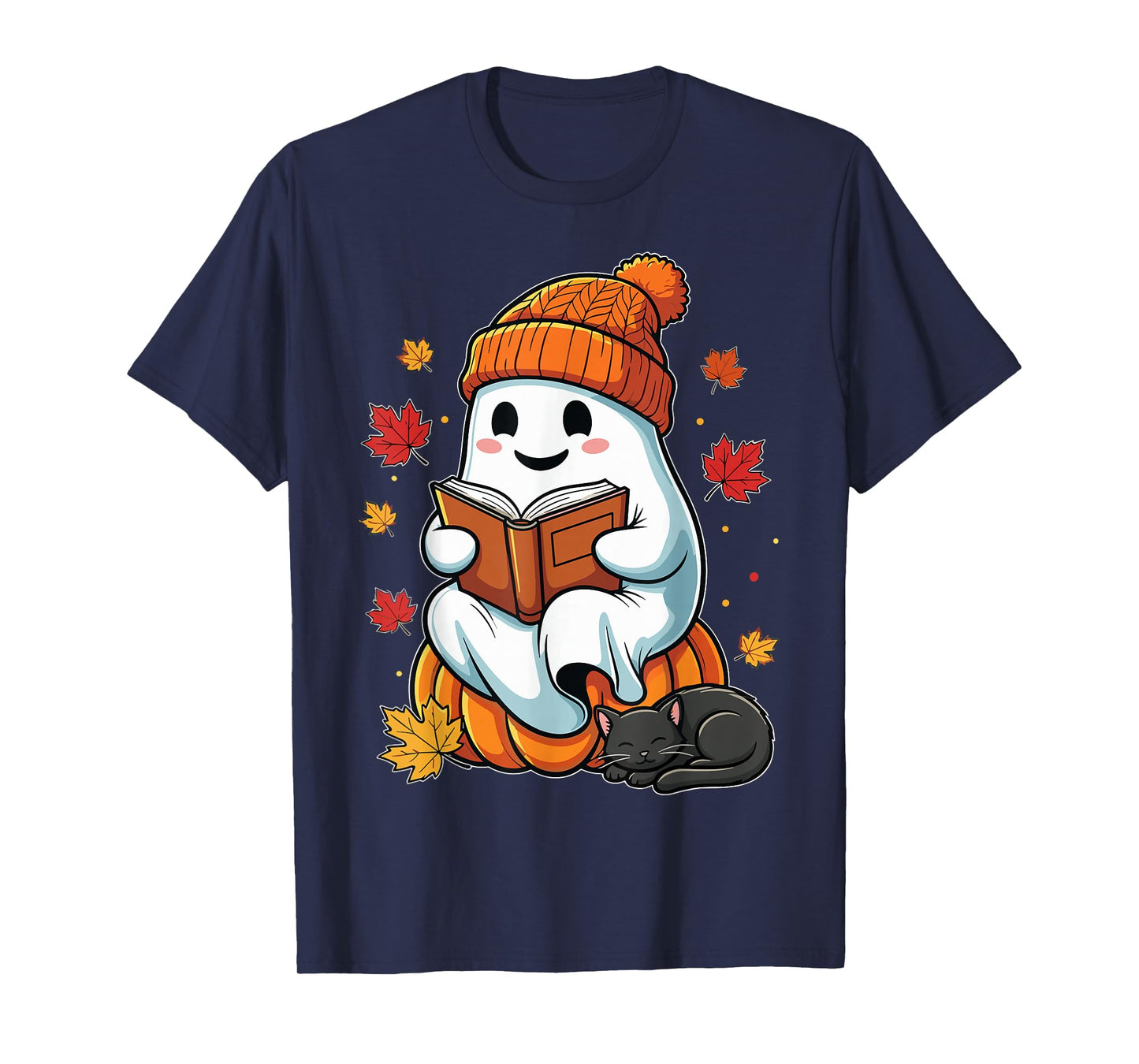 Halloween Ghost Reading Book Autumn T-Shirt