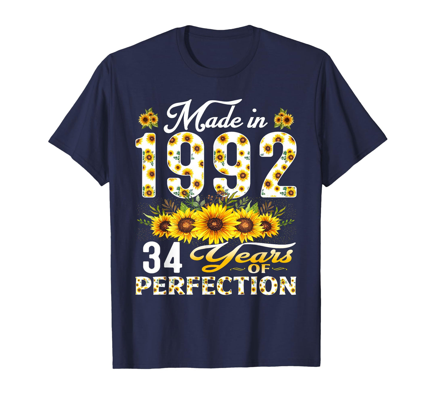34 Year Old Made in 1992 Sunflower 34th Birthday Women T-Shirt