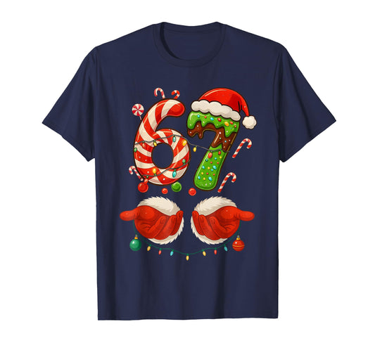 67 Christmas 6 7 Six Seven Meme 67 Candy Cane Xmas Holiday T-Shirt