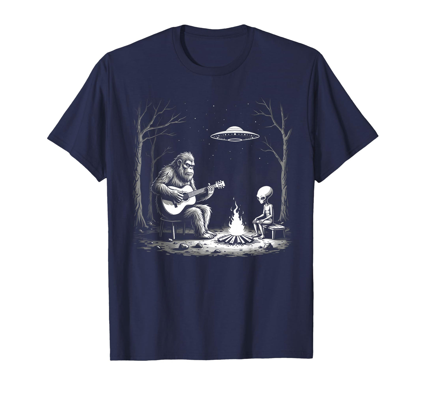 Bigfoot Guitar Tee Campfire Alien Ufo Camping Sasquatch T-Shirt