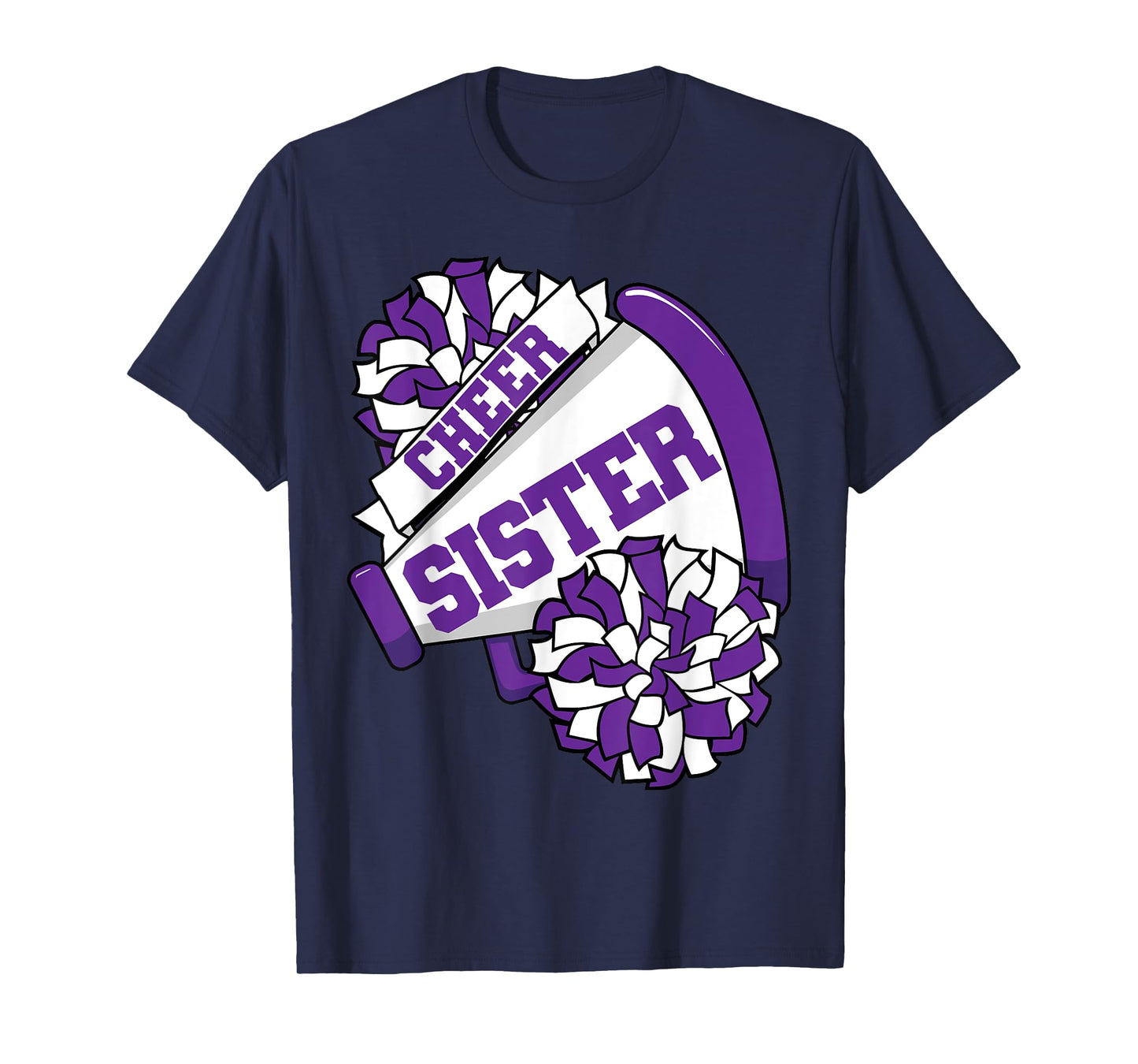 Cheer Sister with Megaphone and Pom Poms Purple T-Shirt