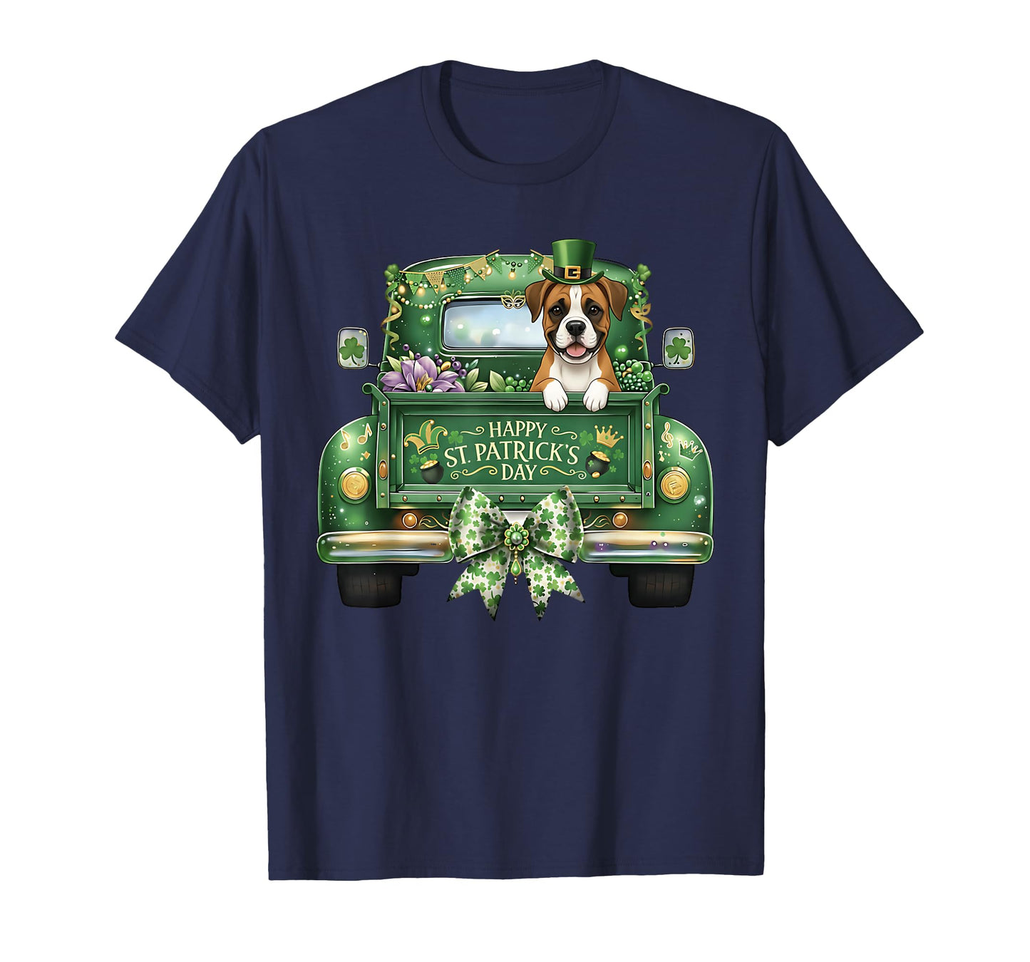 Funny Boxer Dog Coquette Bow Truck St Patricks Day T-Shirt