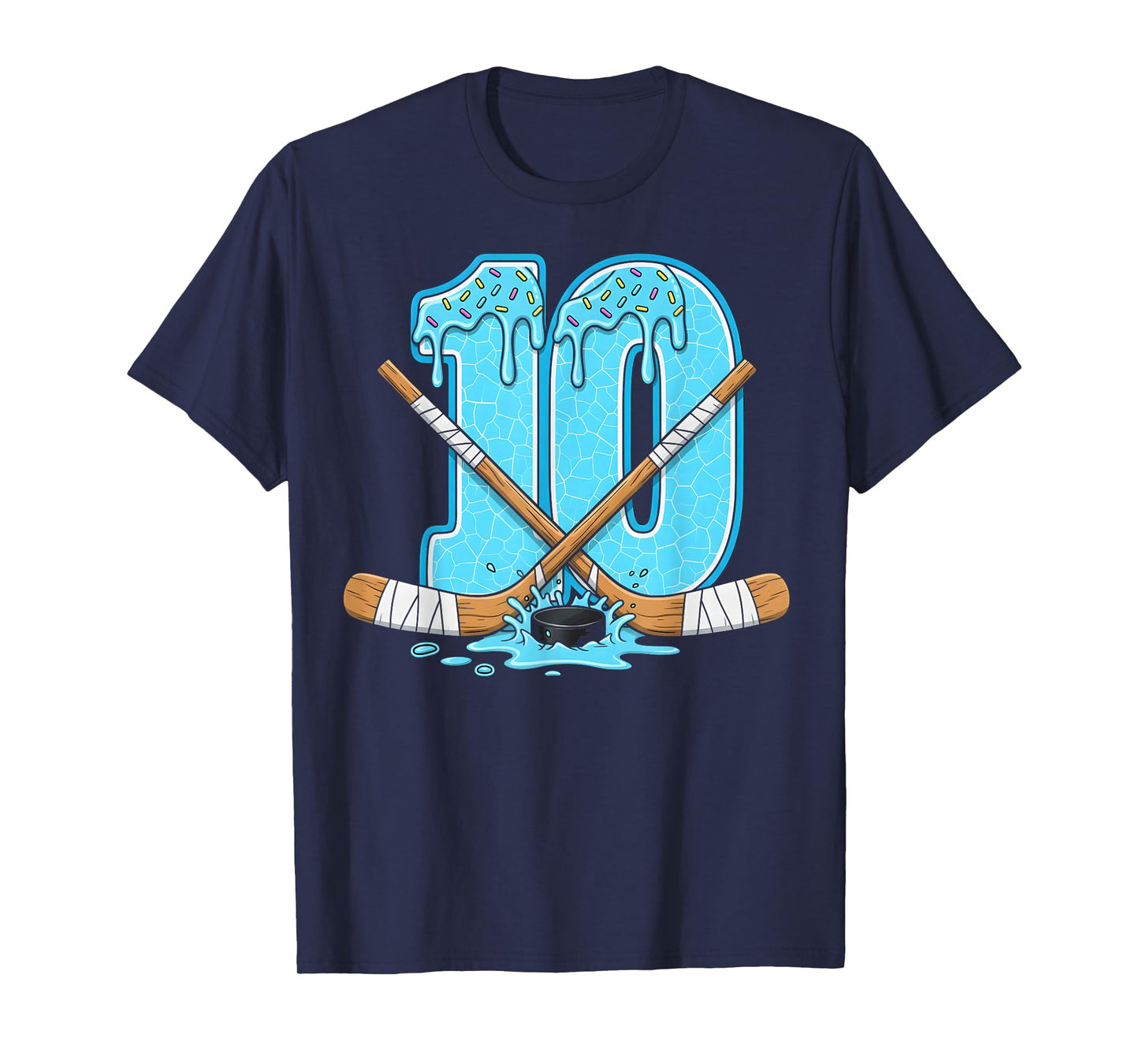 10 Year Old Hockey Ice Cream Drip Youth 10th Birthday Boys T-Shirt