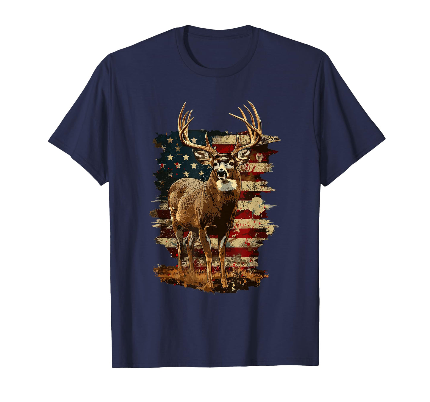 Whitetail Buck Deer Hunting 4th Of July USA American Flag T-Shirt for Women Men